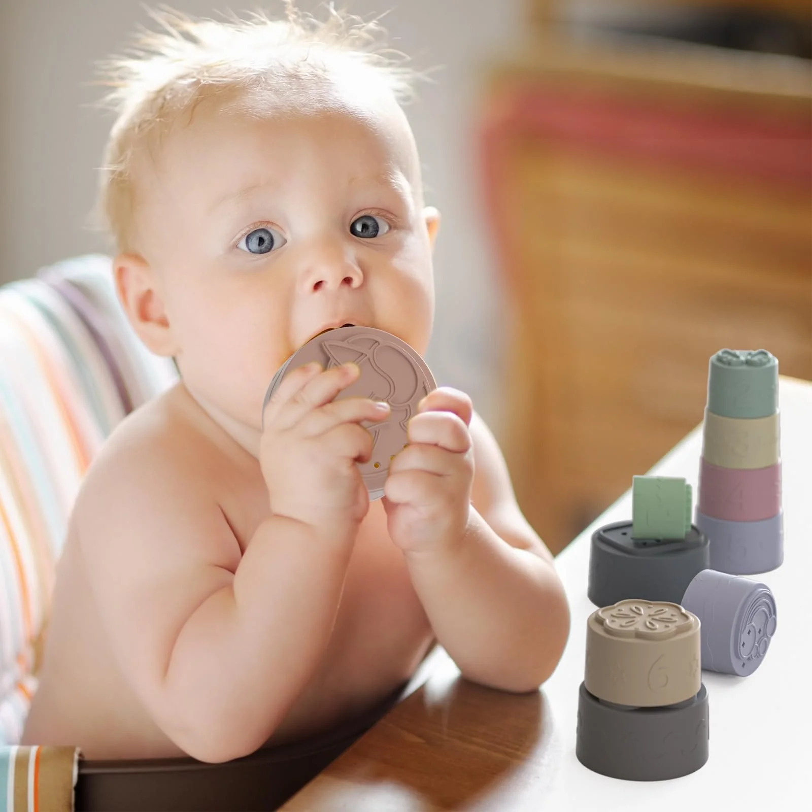 9 Stück Stapelbecher Baby Spielzeug für 3-6 Monate, Sensorik Stapelturm Lernspielzeug mit Zahlen und Farbe, Badespielzeug & Sandspielzeug Geschenk für 7 8 9 10 11 12 Monate 1 Jahr Jungen & Mädchen - Image 5