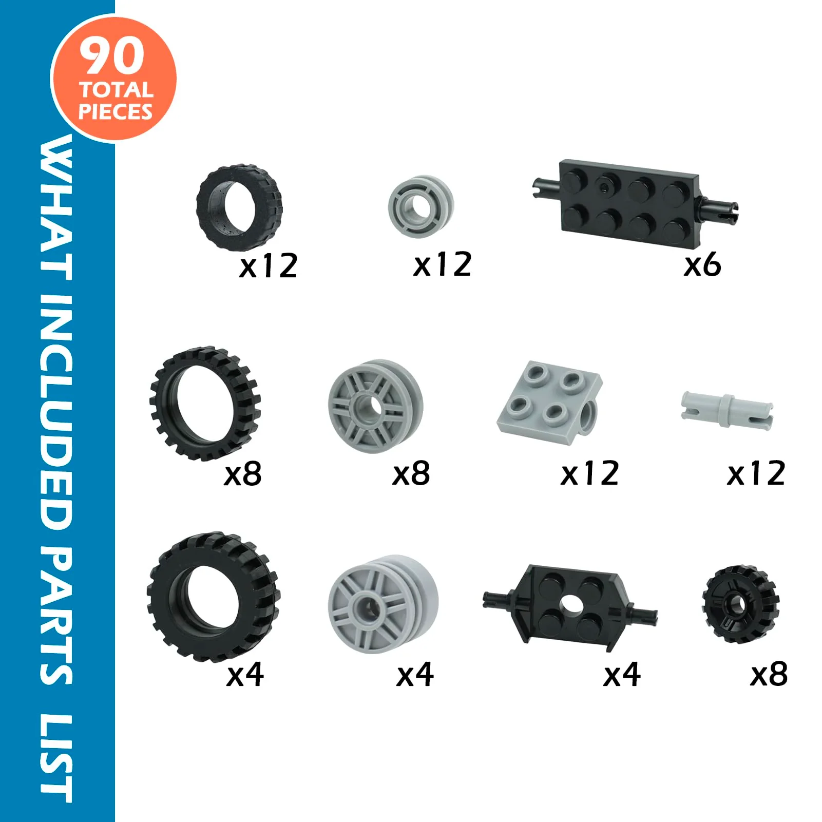 90er Set Räder und Achsen, Autoreifen Fahrwerksteile Bausteine, Kompatibel mit den wichtigsten Marken - Image 6