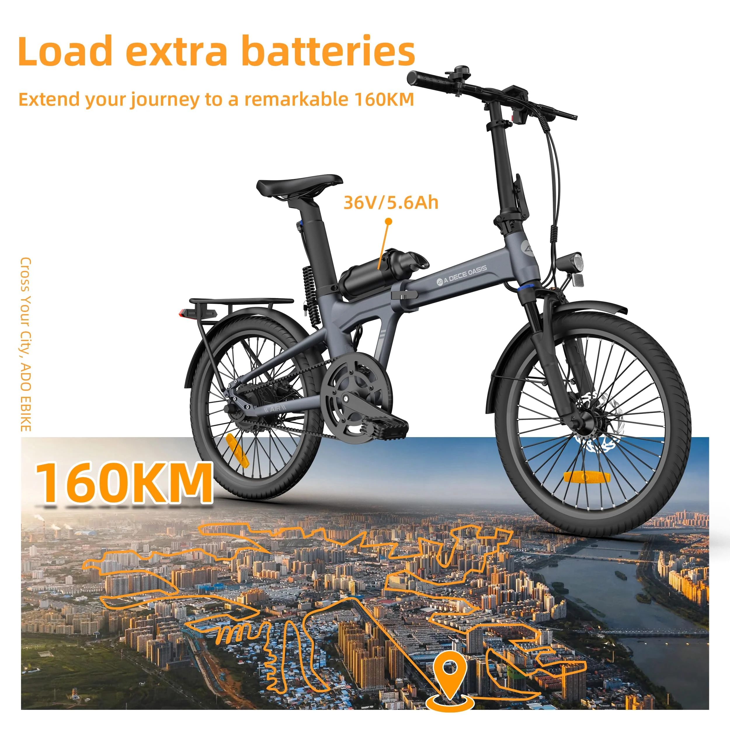 A Dece Oasis ADO E-Bike Air20Pro,klapprad e-Bike,Riemenantrieb,e Bike 20 Zoll, 2 Gang,Bürstenloser Motor,3,5-Zoll-IPS-Display,ebike Damen/Herren Mit Batterie (Maximale Reichweite 160 KM) (Blue) - Image 7