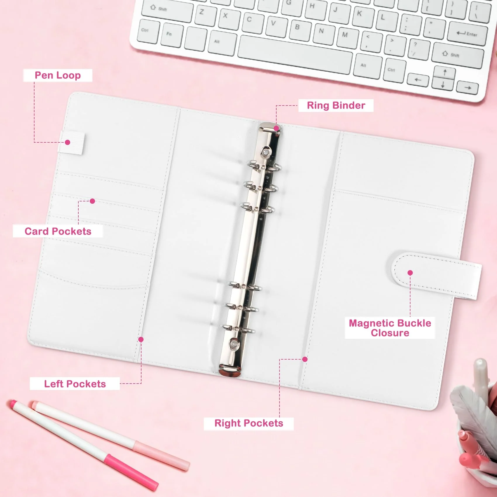 A5-Bindekarte Sammler mit 30 Pack 4-Pocket-Seiten,6 Ringbuch-Album mit 240 Kartenfächern, PU-Leder-Bindemittel mit magnetischem Schnallenverschluss zum Organisieren von Sammelkarten, K-Pop-Fotokarten - Image 3