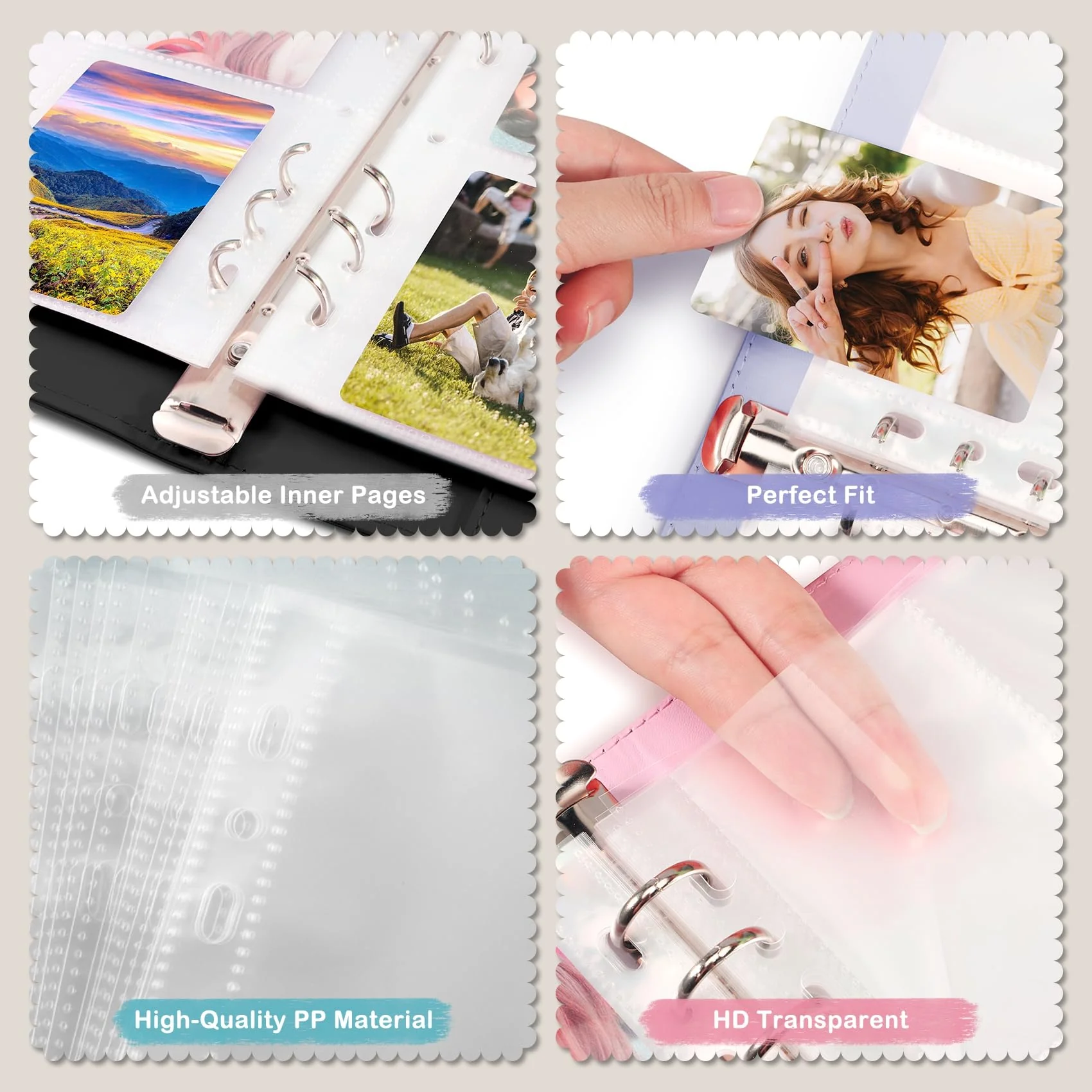A5-Bindekarte Sammler mit 30 Pack 4-Pocket-Seiten,6 Ringbuch-Album mit 240 Kartenfächern, PU-Leder-Bindemittel mit magnetischem Schnallenverschluss zum Organisieren von Sammelkarten, K-Pop-Fotokarten - Image 4