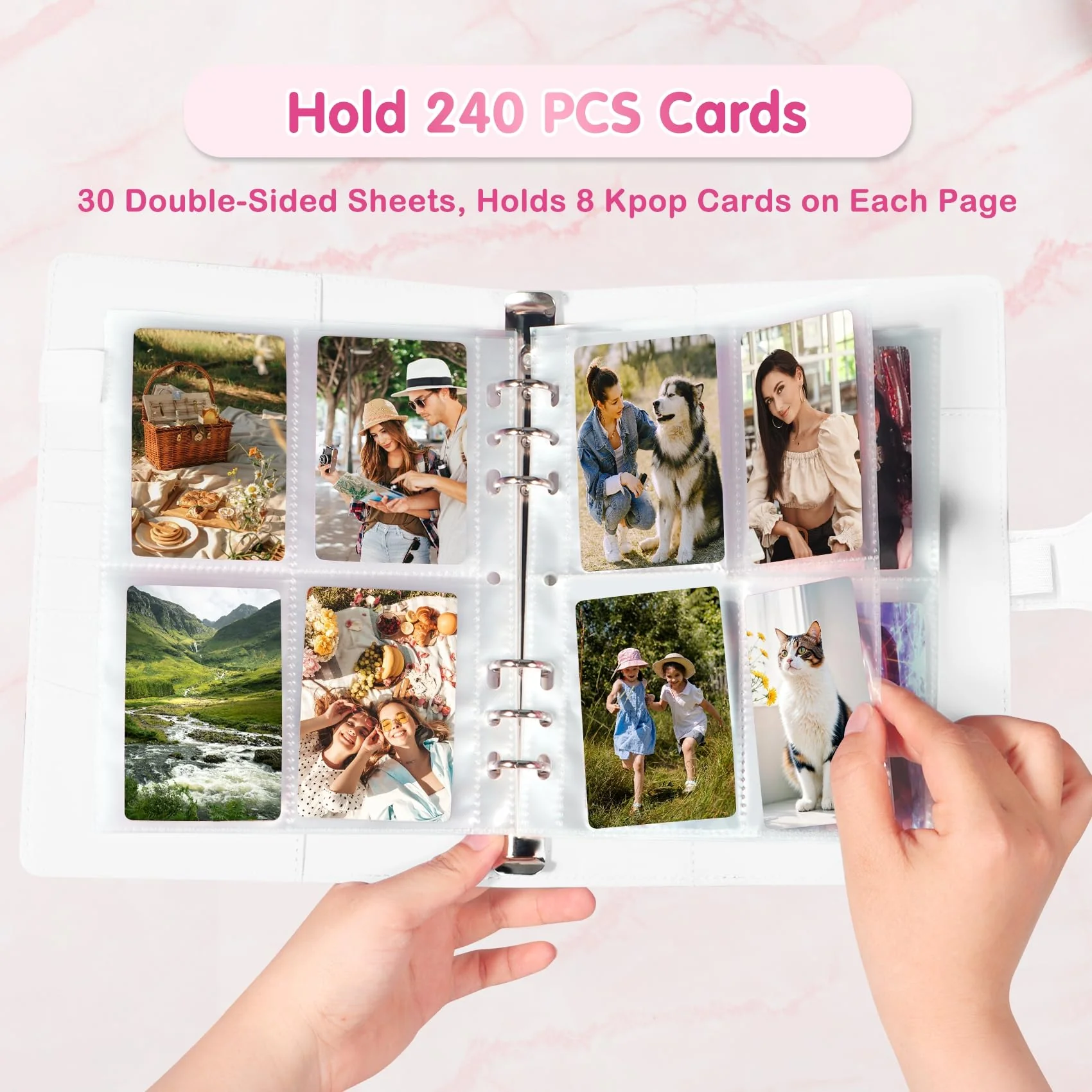A5-Bindekarte Sammler mit 30 Pack 4-Pocket-Seiten,6 Ringbuch-Album mit 240 Kartenfächern, PU-Leder-Bindemittel mit magnetischem Schnallenverschluss zum Organisieren von Sammelkarten, K-Pop-Fotokarten - Image 6