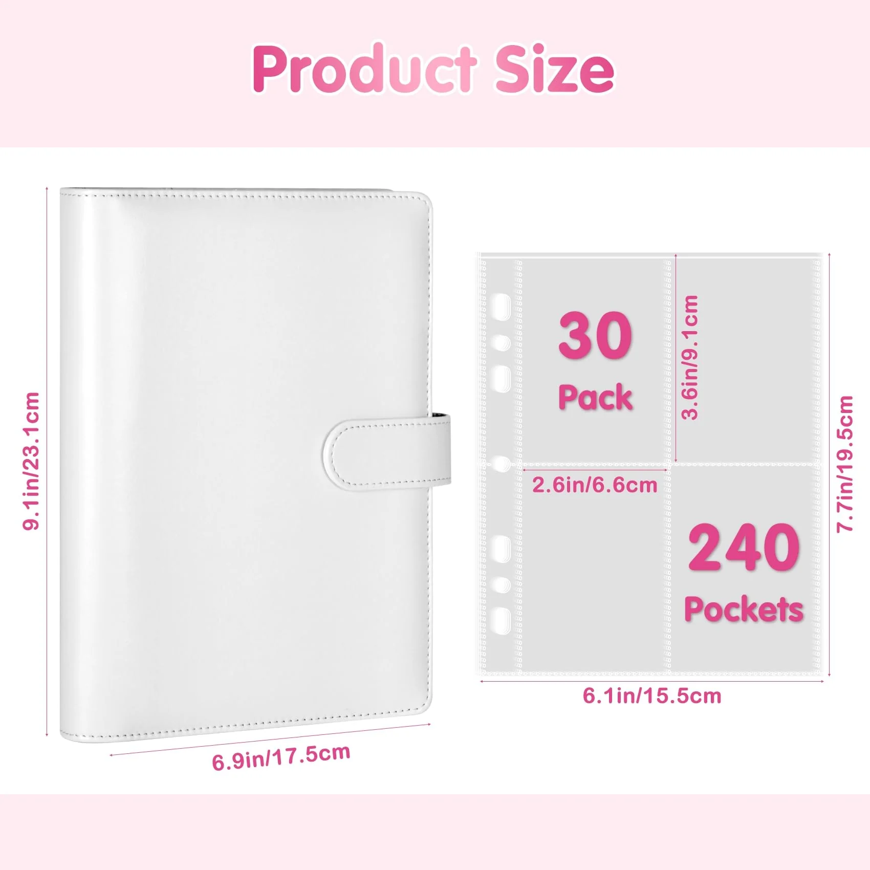 A5-Bindekarte Sammler mit 30 Pack 4-Pocket-Seiten,6 Ringbuch-Album mit 240 Kartenfächern, PU-Leder-Bindemittel mit magnetischem Schnallenverschluss zum Organisieren von Sammelkarten, K-Pop-Fotokarten - Image 7