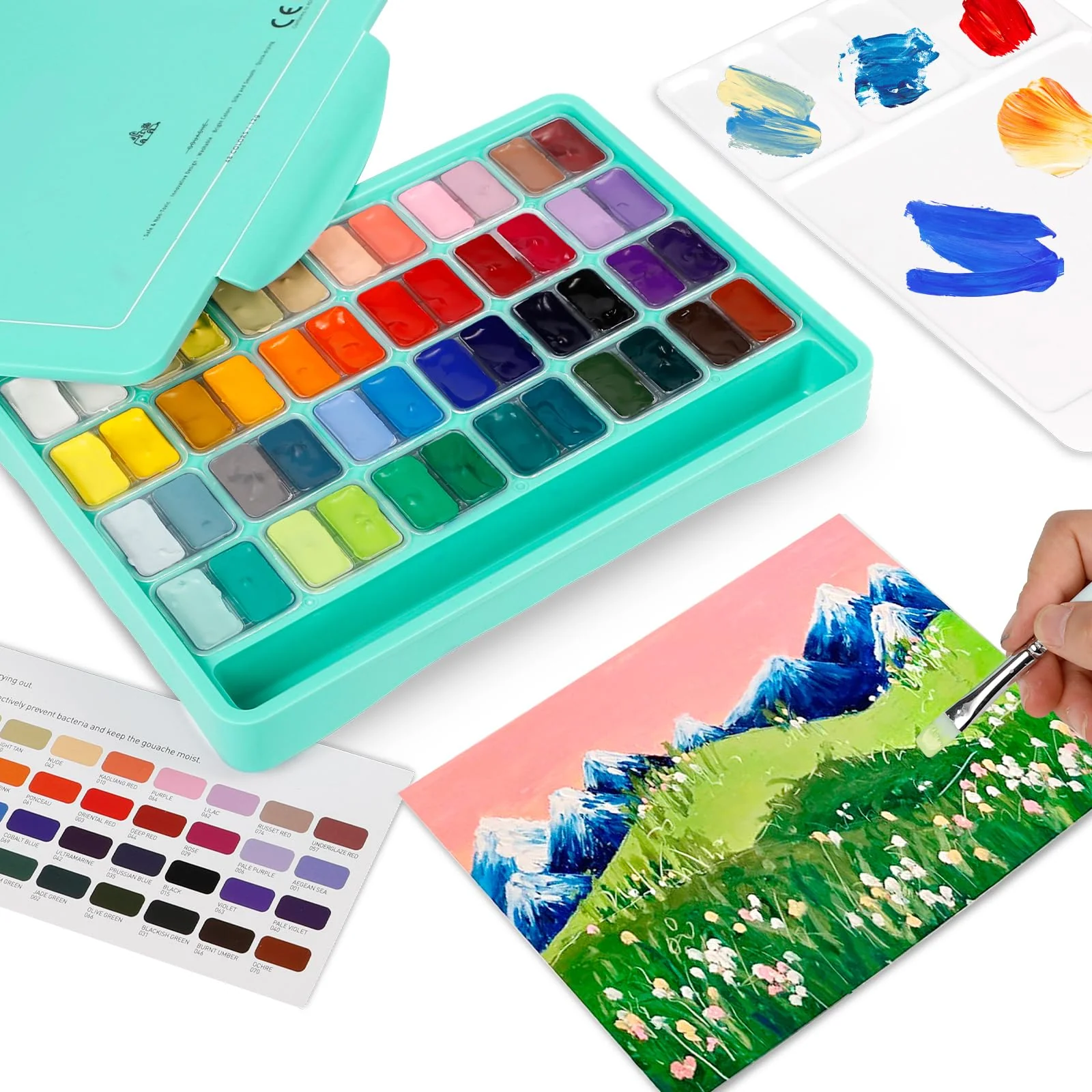ABEIER HIMI Gouache Farben Set, 48 Farben x 12 ml, einzigartiges Geleebecher-Design mit 3 Malpinseln und einer Palette in einer Tragetasche, perfekt für Künstler, Studenten, Aquarellmalerei - Image 2