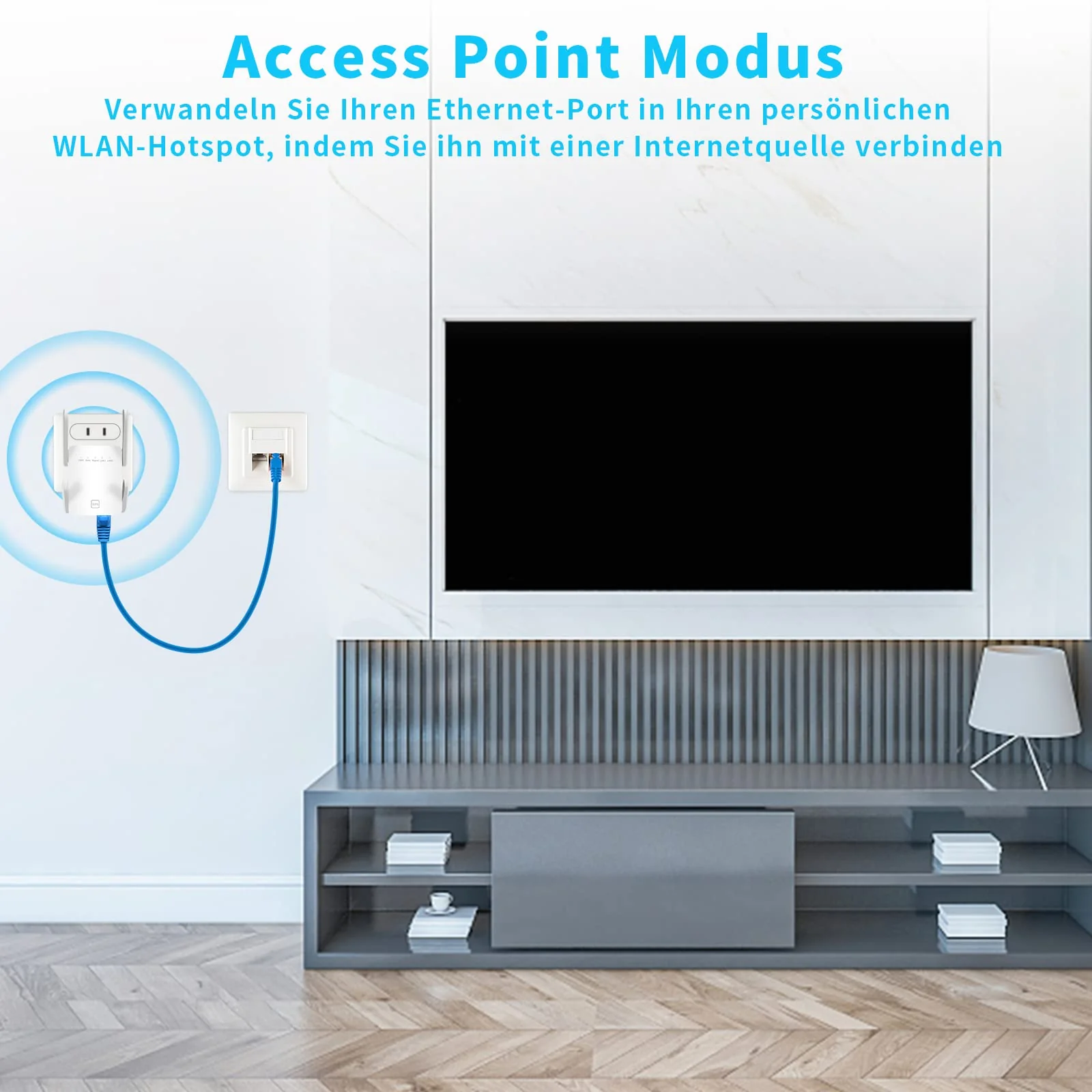 AC1200 WLAN Verstärker, Ultraxtended 1200 Mbit/s WiFi Repeater,2.4Ghz+5G mit LAN anschluss,WPS, Abdeckung bis zu 200 m², Kompatibel mit Alexa, 99% Standard-Routern - Image 4