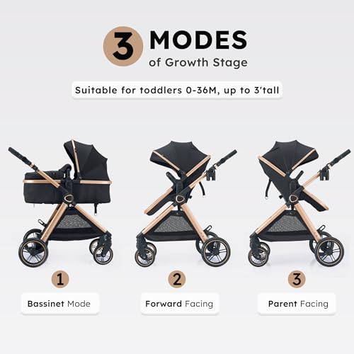 Accombe 2-in-1-Baby-Kinderwagen, umwandelbarer Stubenwagen für Säuglinge und Neugeborene 0-36 Monate - Image 7