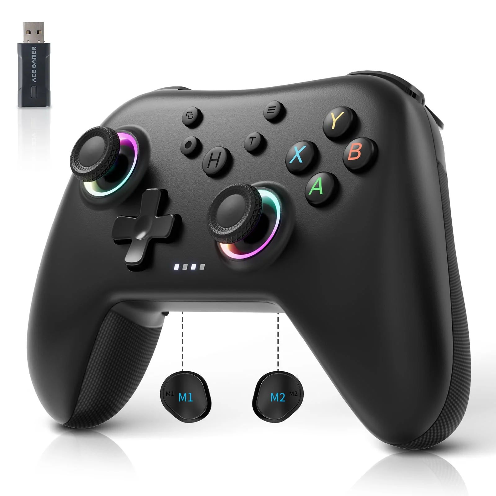 AceGamer 2.4G Wireless Bluetooth Controller für Windows PC/Switch/Stem/iOS/Android,PC Gamepad Joystick mit Hall-Effekt Joystick, programmierbare Rücktaste, Linear Resonant Actuator (Schwarz) - Image 8