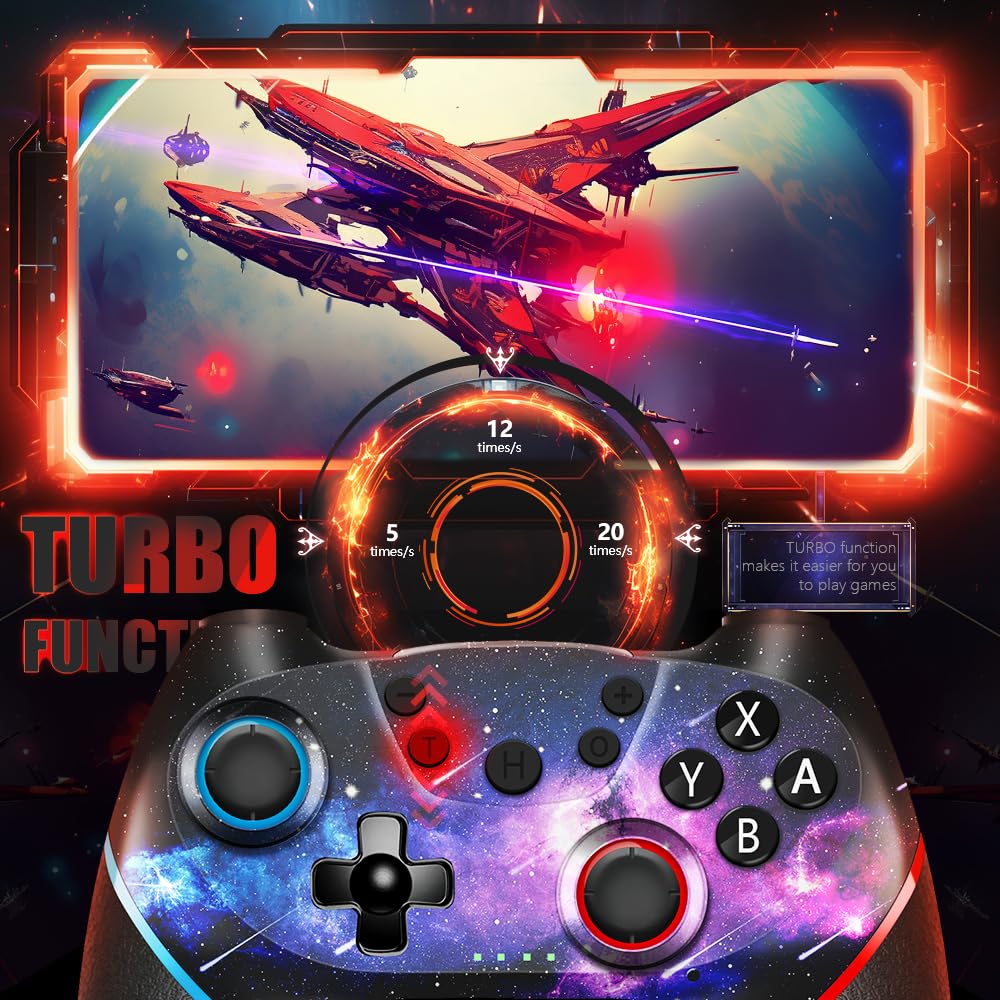 AceGamer Wireless Controller für Switch/Switch Lite/Switch OLED mit Weckfunktion mit einer Taste/Doppel vibration/programmierbare Taste/Hall Joystick (Galaxie) - Image 4