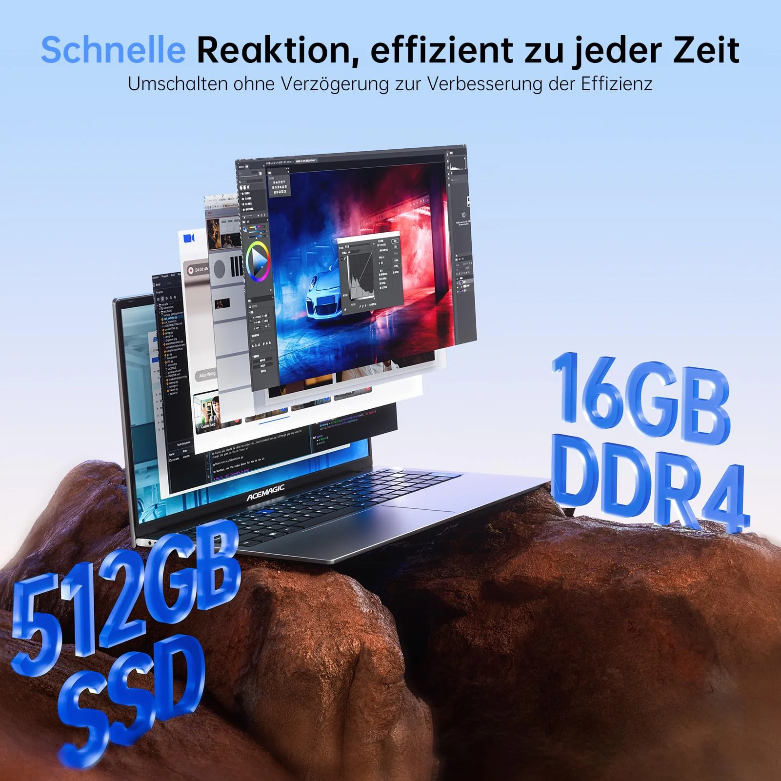 ACEMAGIC 17,3 Zoll Laptop, 16 GB DDR4 512 GB SSD, N-97 Prozessor bis zu 3,6 GHz Laptop Computer,Deutscher Tastaturschutz,WiFi,BT5.0, 3 x USB 3.2, 180° Öffnen und Schließen - Image 5