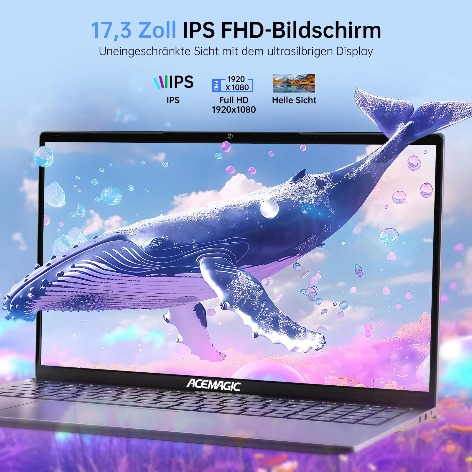 ACEMAGIC 17,3 Zoll Laptop,16GB DDR4 512GB SSD Notebook, N-97 Processor up to 3.6GHz Laptop Computer, WiFi, BT5.0, 3 x USB 3.2,6000mAh Batterie,180° Öffnen und Schließen - Image 3