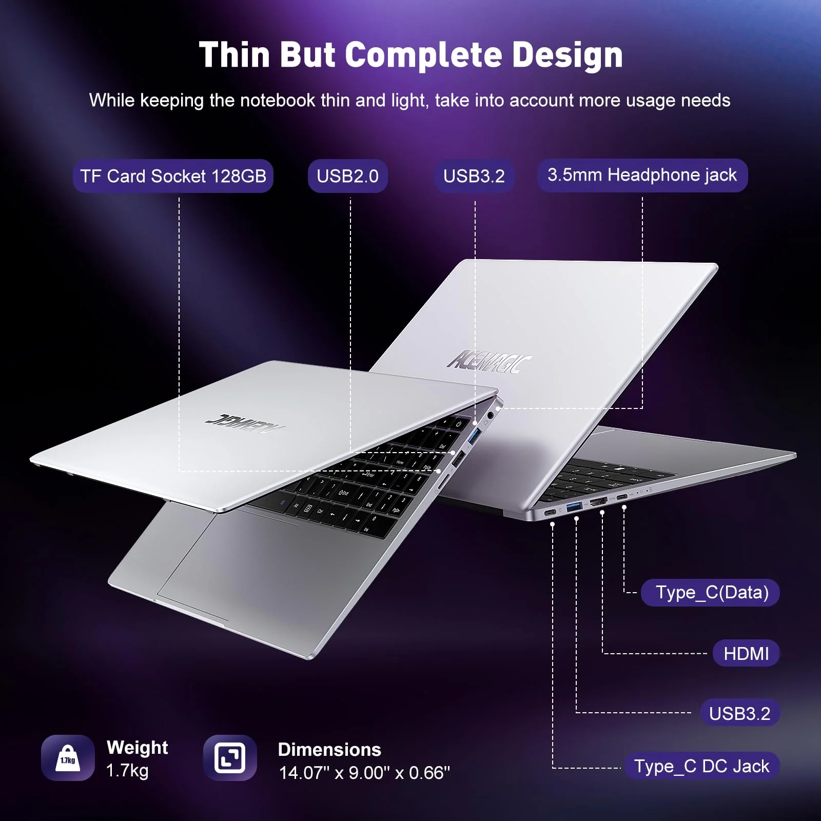 ACEMAGIC Neueste 15,6" Laptop, Quad-Core N-95 Prozessor bis zu 3,4GHz (Beat N5095) Laptop Computer, 16GB DDR4 512GB SSD Notebook mit Metallkörper Unterstützung WiFi, BT5.0 - Image 4