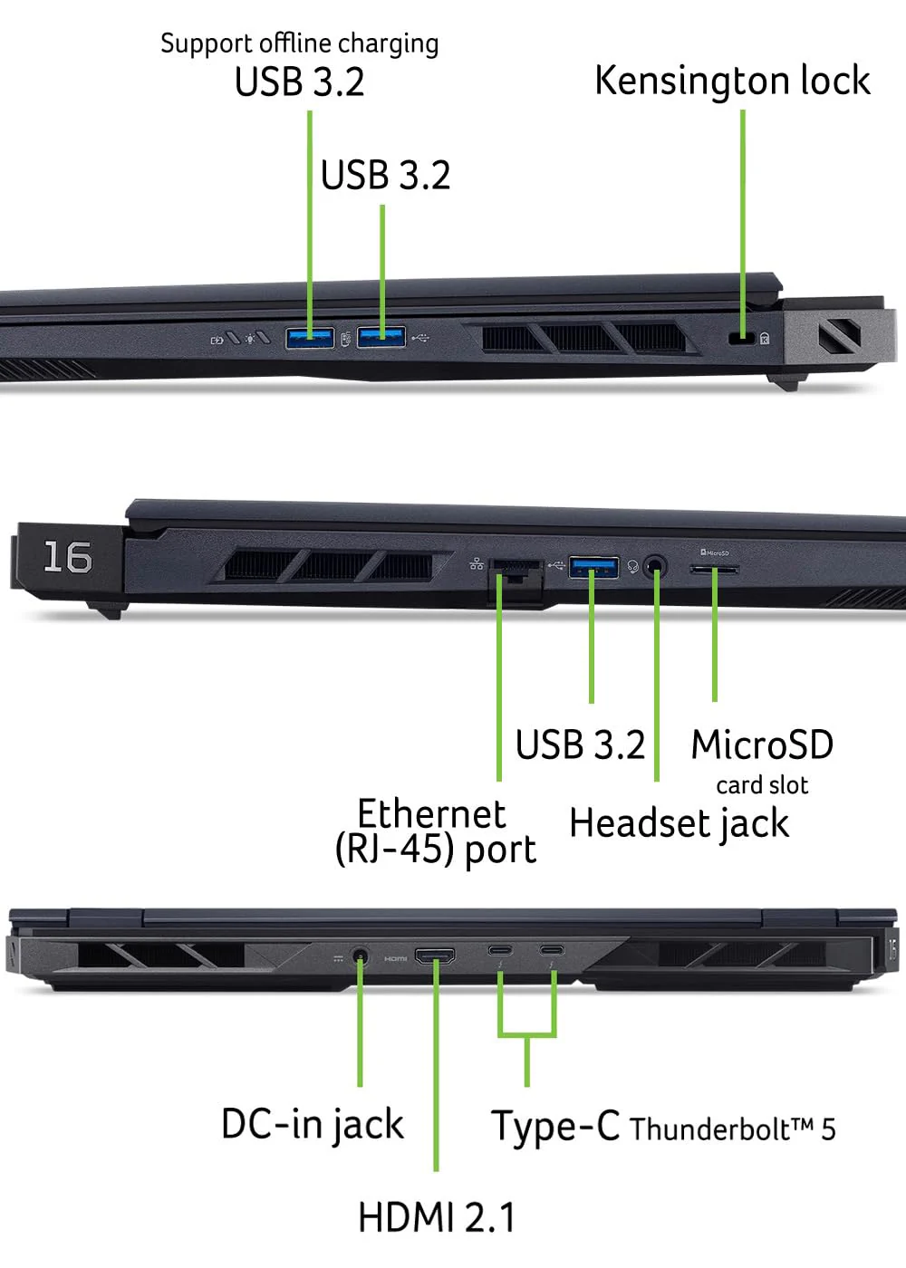 Acer Predator Helios 16 AI OLED (PH16-73-94FB) Gaming Laptop 13 Tops, 16" WQXGA OLED 240Hz Display, Intel Core Ultra 9 275HX, 64 GB RAM, 1 TB SSD, NVIDIA GeForce RTX 5090, Windows 11, QWERTZ Tastatur - Image 6