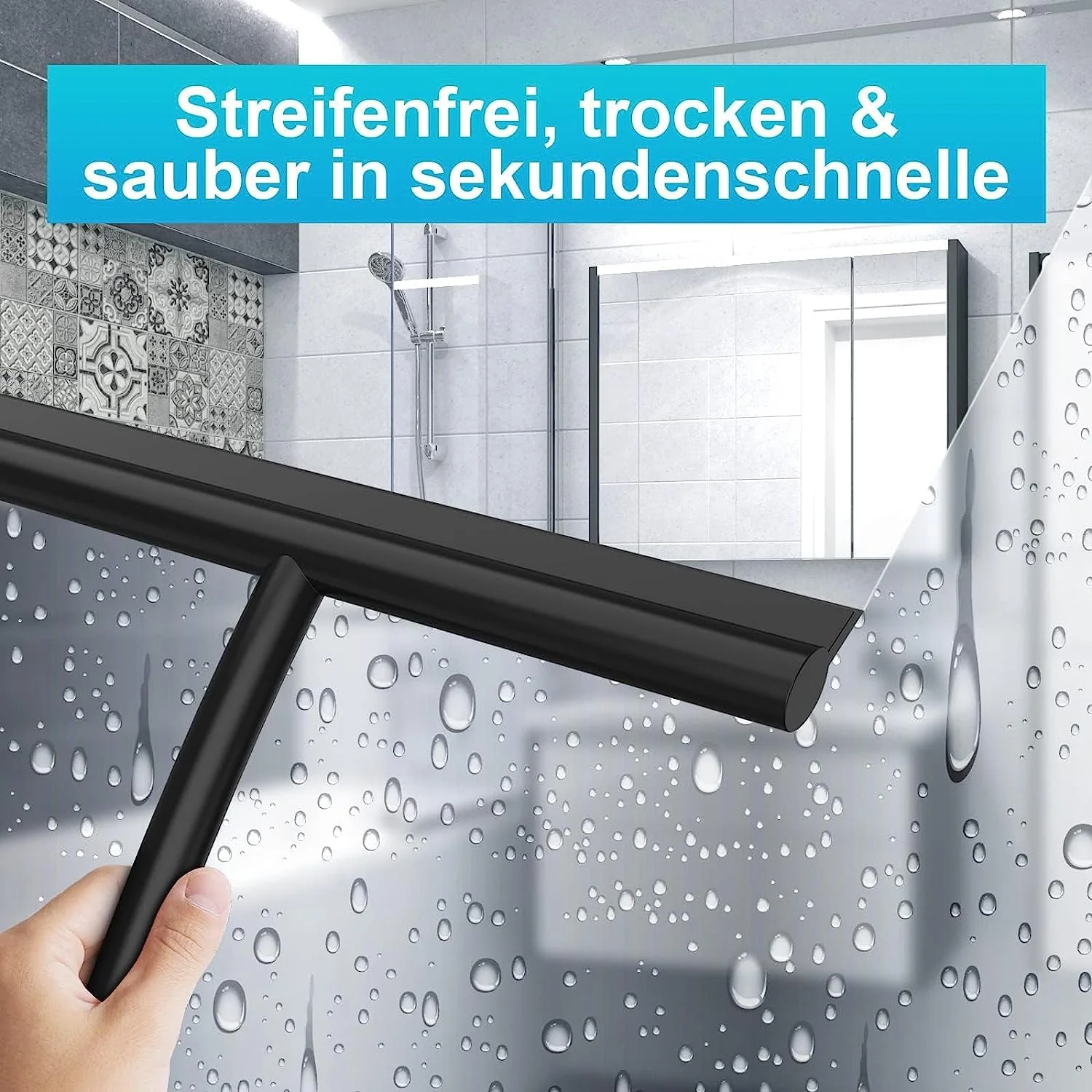 ACMETOP Duschabzieher Schwarz, Abzieher Dusche mit Halter ohne Bohren, Duschabzieher Silikon 23,5 cm, Fensterabzieher für Dusche, Badezimmer, Spiegel, Glas-Reinigung, Streifenfreie - Image 3