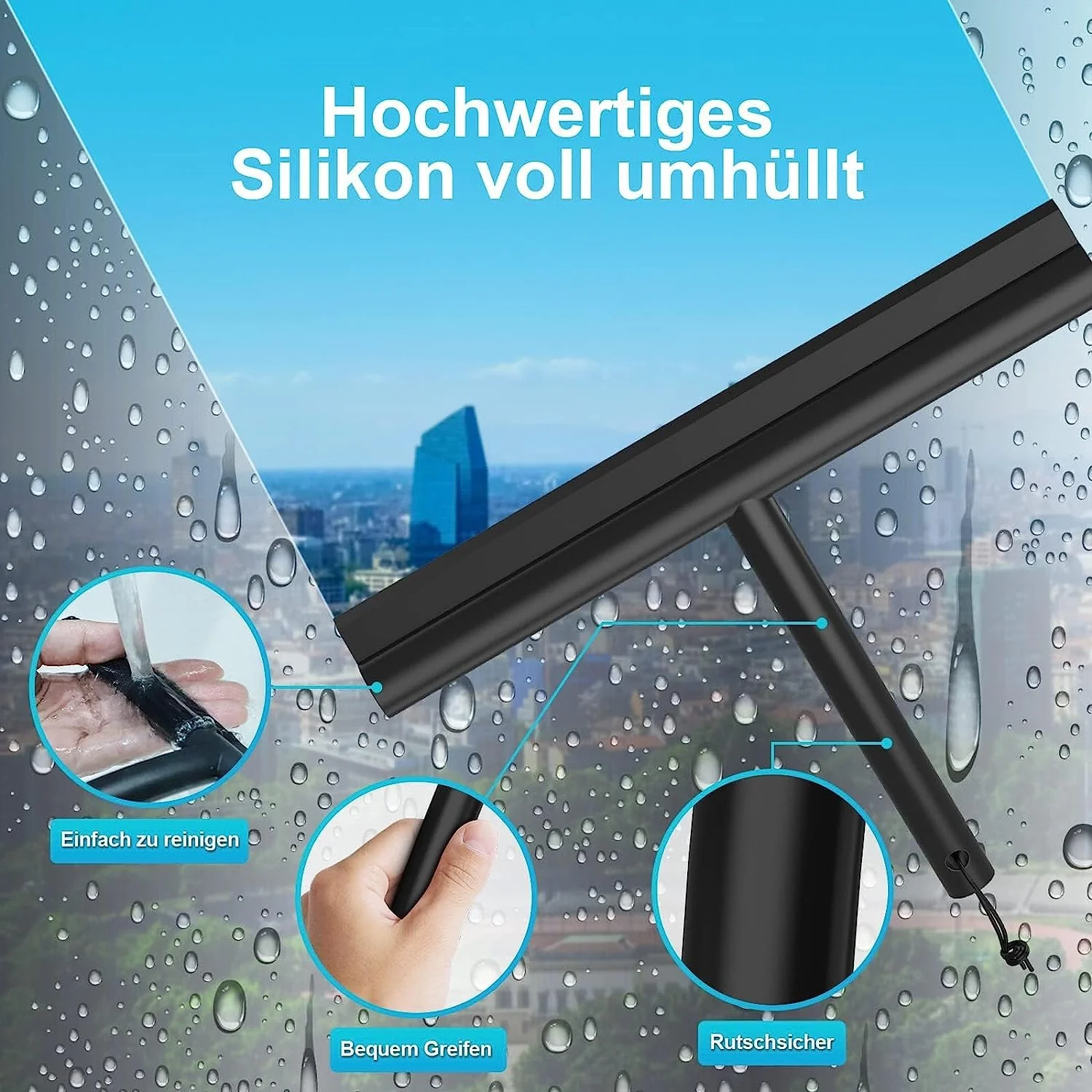 ACMETOP Duschabzieher Schwarz, Abzieher Dusche mit Halter ohne Bohren, Duschabzieher Silikon 23,5 cm, Fensterabzieher für Dusche, Badezimmer, Spiegel, Glas-Reinigung, Streifenfreie - Image 5
