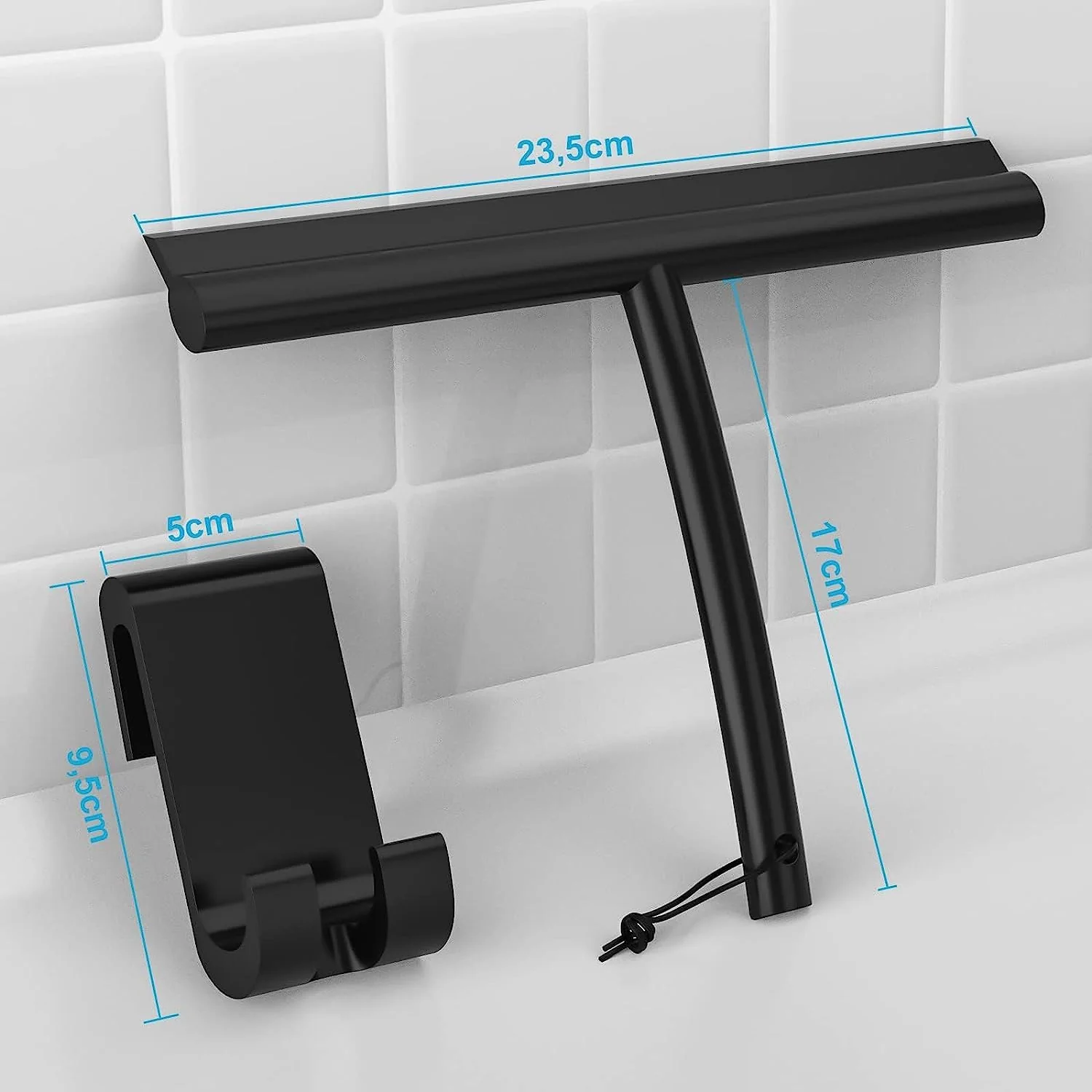 ACMETOP Duschabzieher Schwarz, Abzieher Dusche mit Halter ohne Bohren, Duschabzieher Silikon 23,5 cm, Fensterabzieher für Dusche, Badezimmer, Spiegel, Glas-Reinigung, Streifenfreie - Image 6