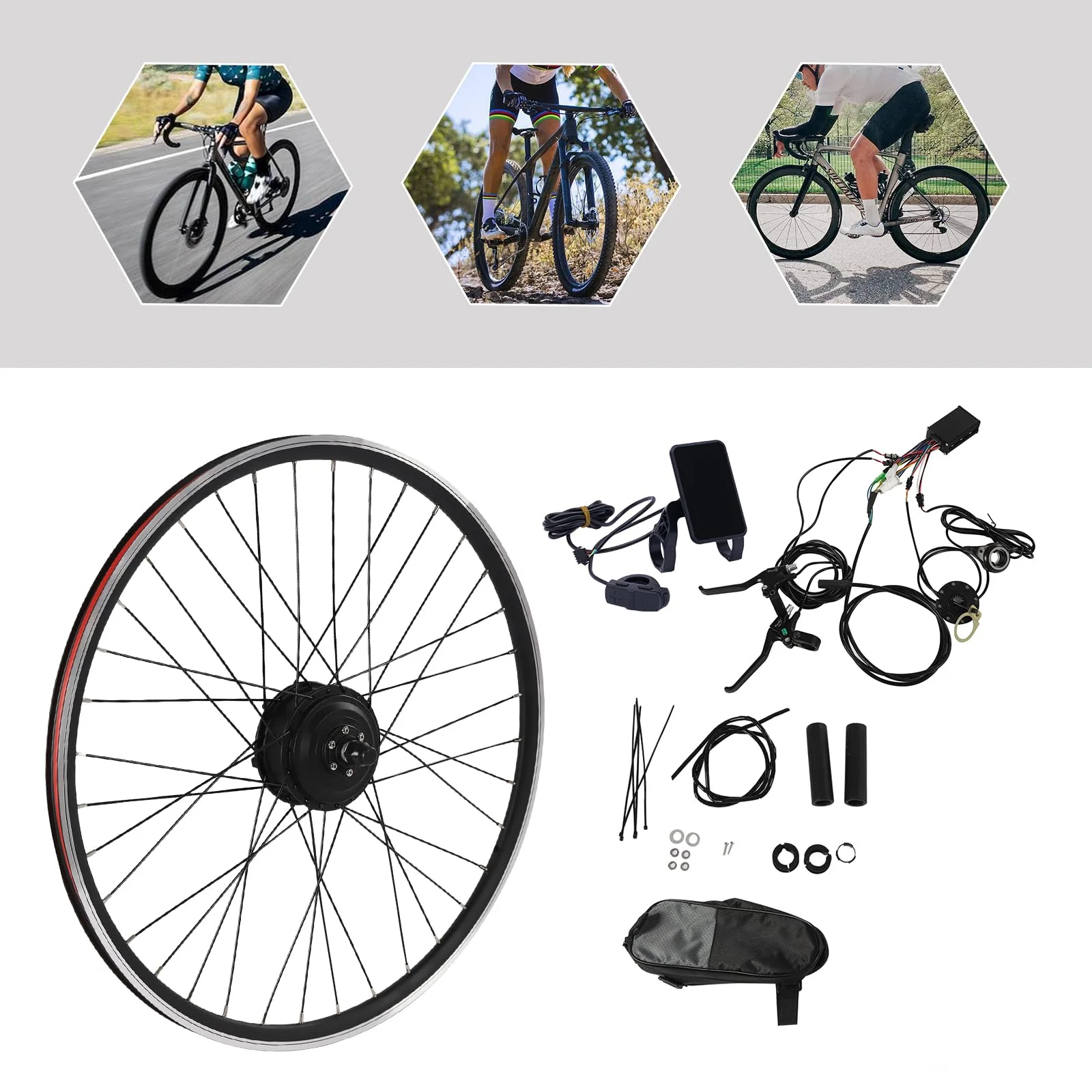 ACROSSPART 28"/29"/700C E-Bike Umbausatz, Elektrofahrrad Umbausatz Vorderrad 36V 250W, Ebike Vorderrad Umbausatz Kit mit LCD Funktion, V-Bremse/Scheibenbremse, Bürstenloser Motor Fahrrad Umbausatz - Image 5