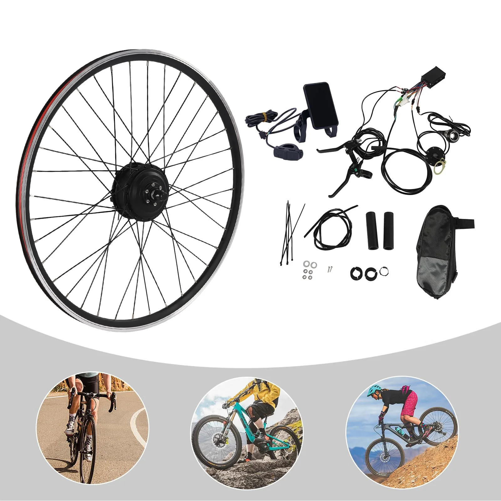 ACROSSPART 28"/29"/700C E-Bike Umbausatz, Elektrofahrrad Umbausatz Vorderrad 36V 250W, Ebike Vorderrad Umbausatz Kit mit LCD Funktion, V-Bremse/Scheibenbremse, Bürstenloser Motor Fahrrad Umbausatz - Image 6