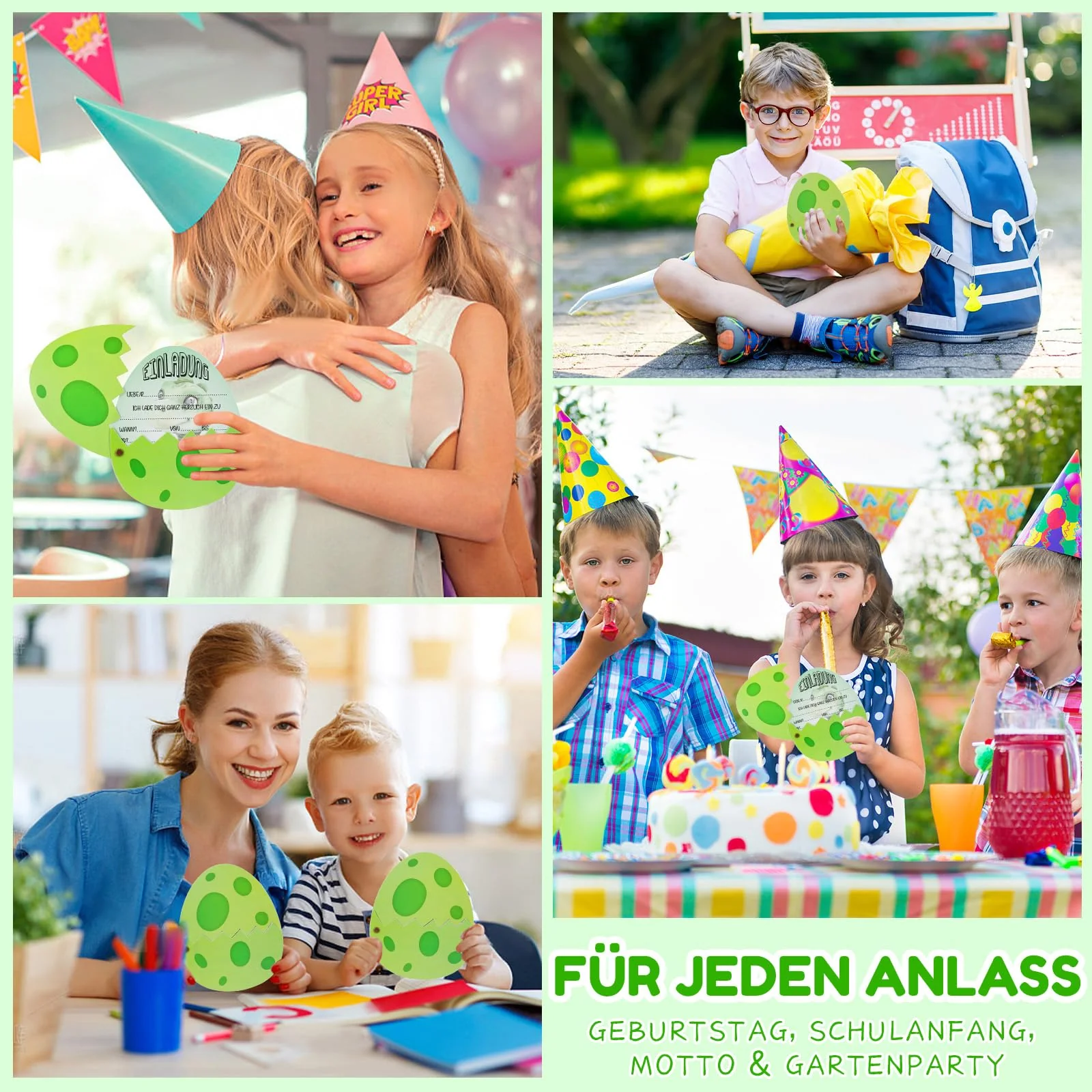 Acsatont Dinosaurier Einladungskarten Kindergeburtstag Jungs Mädchen, 12 Deutsche Einladungskarten 12 Umschläge, Einladungskarte Geburtstag Junge Madchen Partyeinladungen Einladungen Kinder - Image 3
