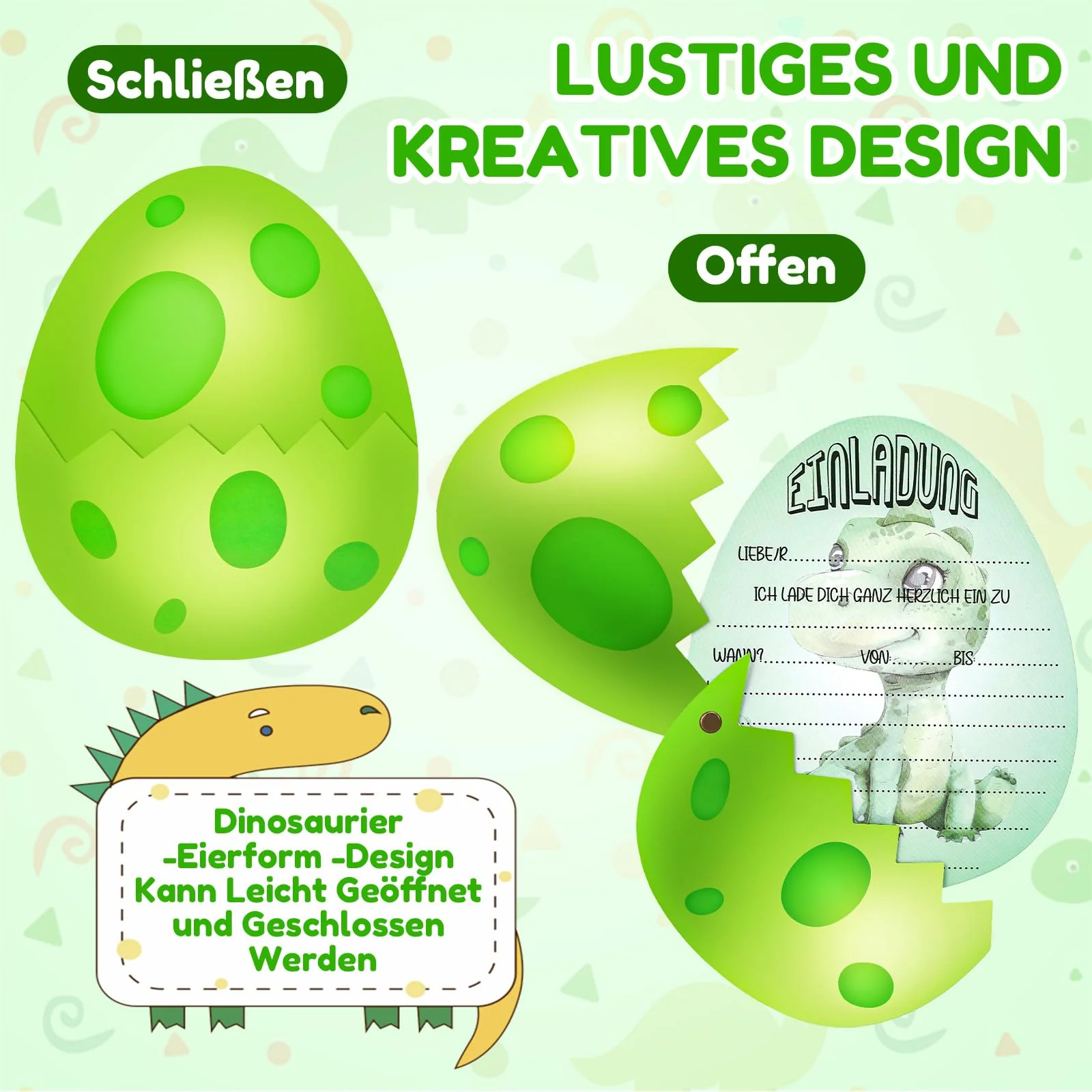Acsatont Dinosaurier Einladungskarten Kindergeburtstag Jungs Mädchen, 12 Deutsche Einladungskarten 12 Umschläge, Einladungskarte Geburtstag Junge Madchen Partyeinladungen Einladungen Kinder - Image 5