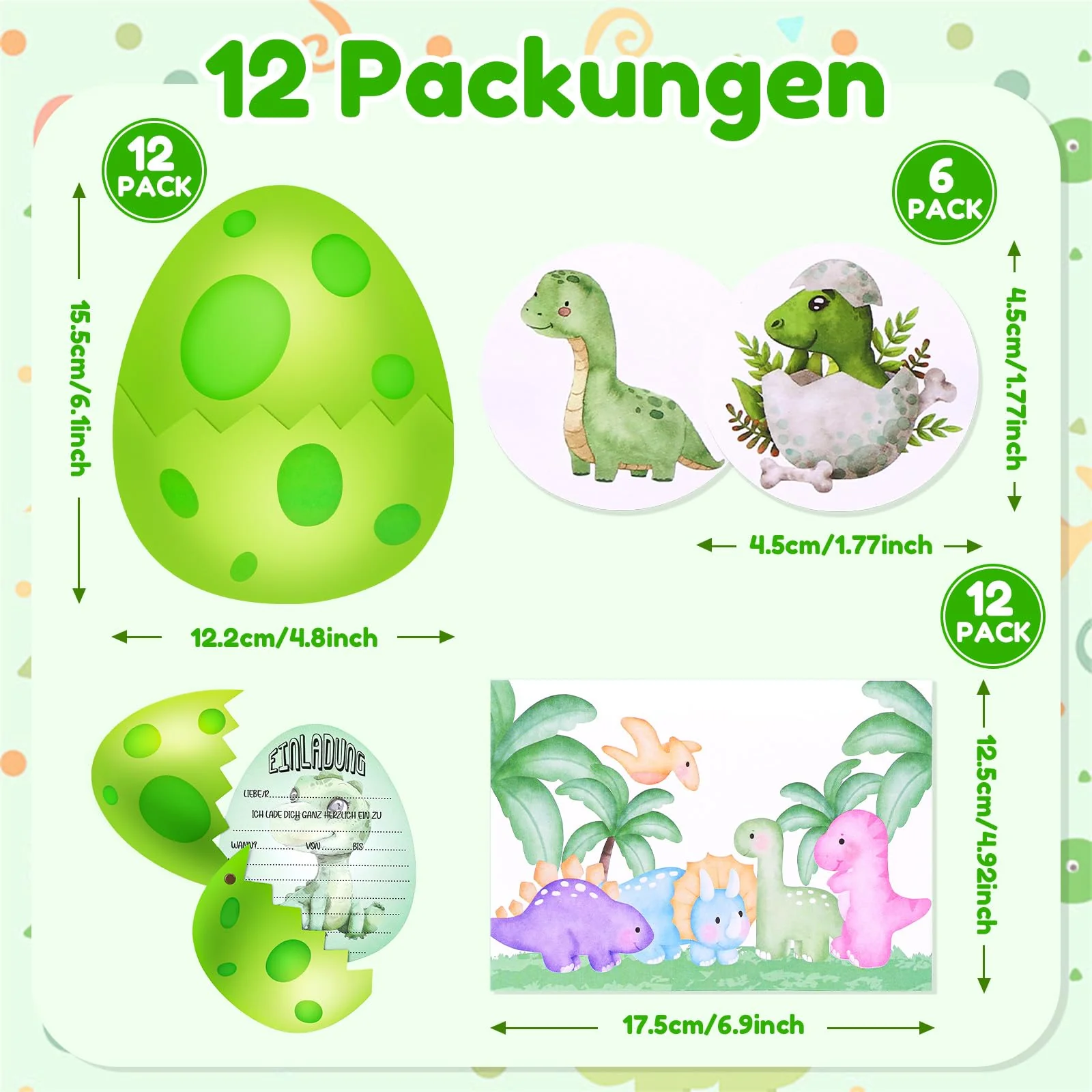 Acsatont Dinosaurier Einladungskarten Kindergeburtstag Jungs Mädchen, 12 Deutsche Einladungskarten 12 Umschläge, Einladungskarte Geburtstag Junge Madchen Partyeinladungen Einladungen Kinder - Image 7