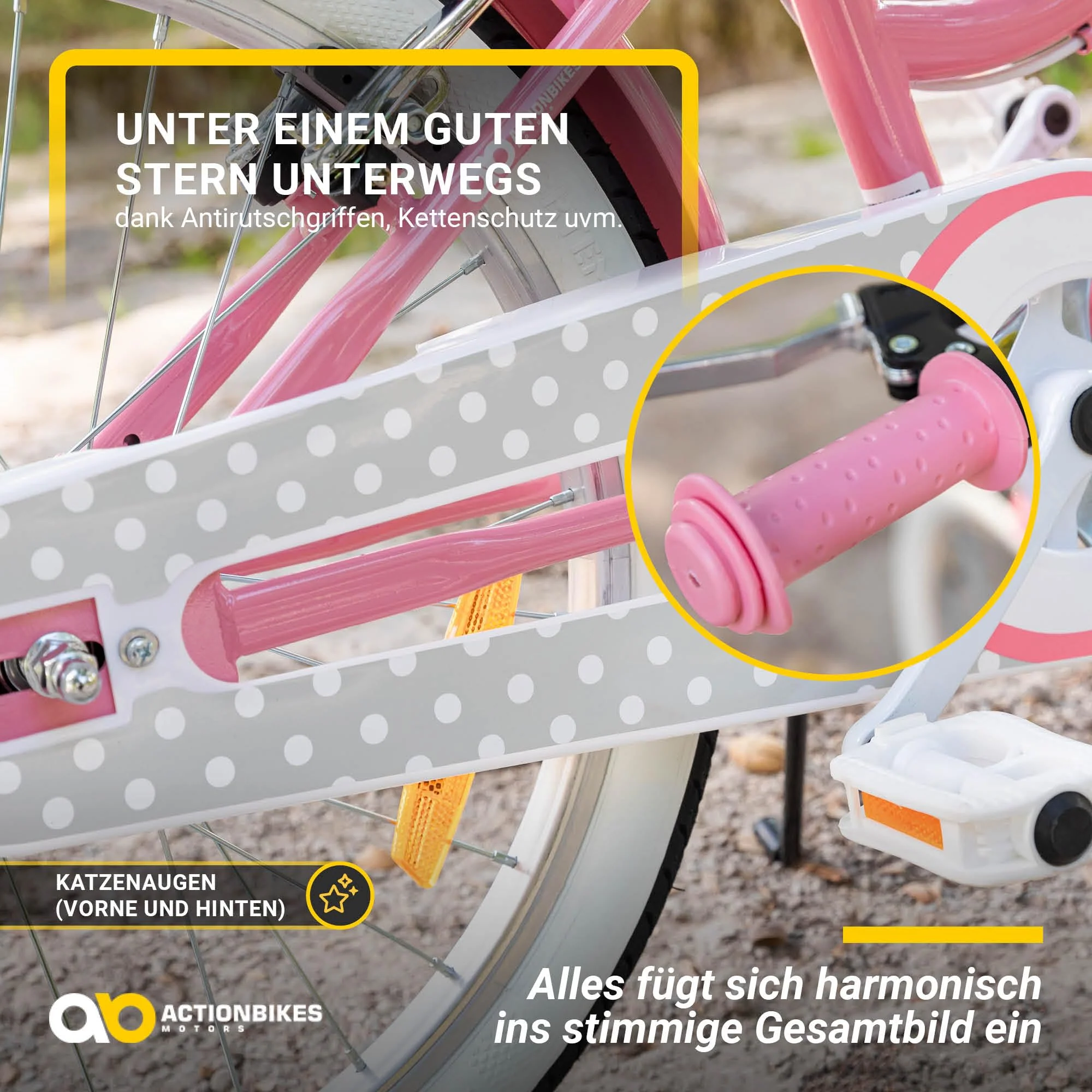 Actionbikes Kinderfahrrad Starlight | 20 Zoll - V-Brake Bremsen - Kinder Fahrrad für Mädchen - Von 6-9 Jahren - Kettenschutz - Stützräder - Kinderrad - Rosa (Starlight 20 Zoll) - Image 7