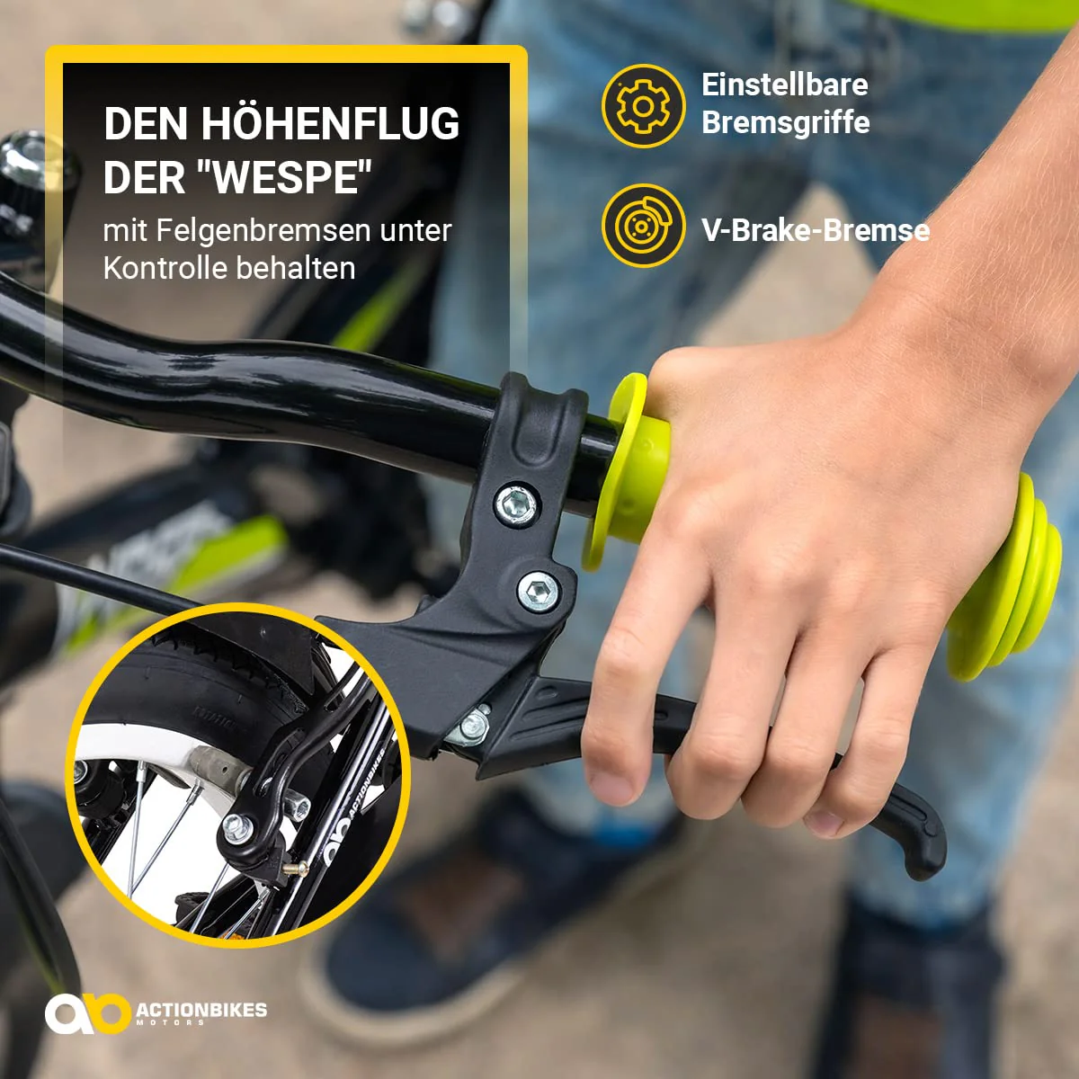 Actionbikes Kinderfahrrad Wasp - 1 Gang - ohne Schaltung - Fahrrad 20 Zoll für Jungen und Mädchen - Von 6-9 Jahren - V-Brakes vorne und hinten - Trapez-Rahmen - Kettenschutz (Schwarz Grün) - Image 4