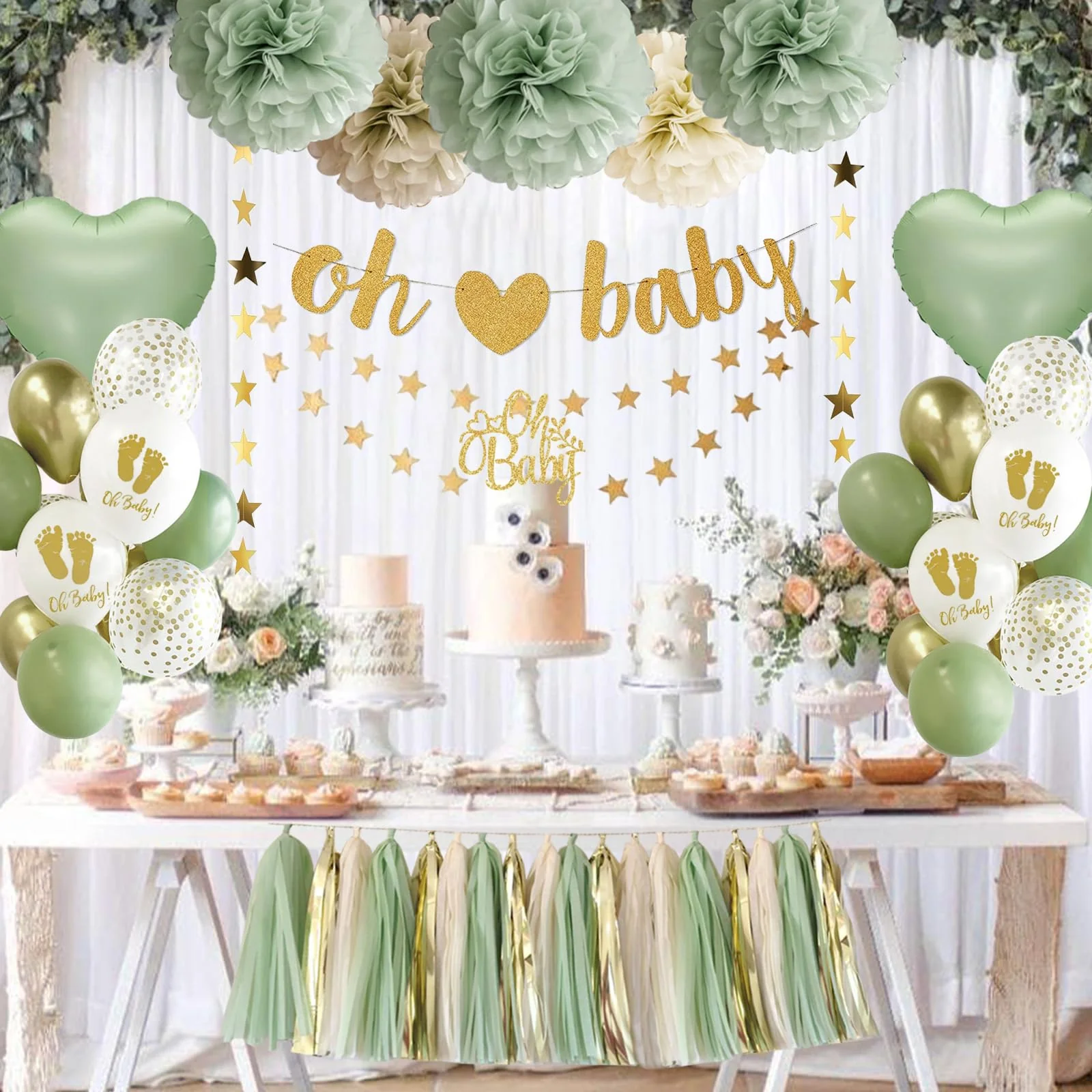 adaziau Dekoration für Babyparty, Jungen, Mädchen, Grün, Oh Baby, Buchstabe, Banner, Konfetti-Ballons, Entdeckung des Geschlechts, neutral - Image 2
