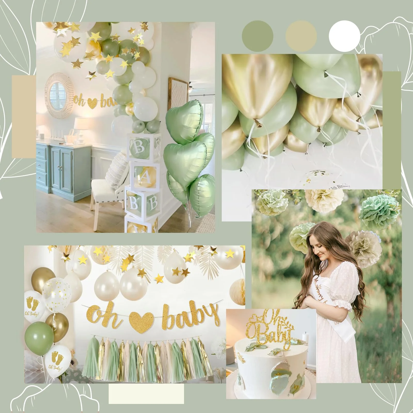 adaziau Dekoration für Babyparty, Jungen, Mädchen, Grün, Oh Baby, Buchstabe, Banner, Konfetti-Ballons, Entdeckung des Geschlechts, neutral - Image 5