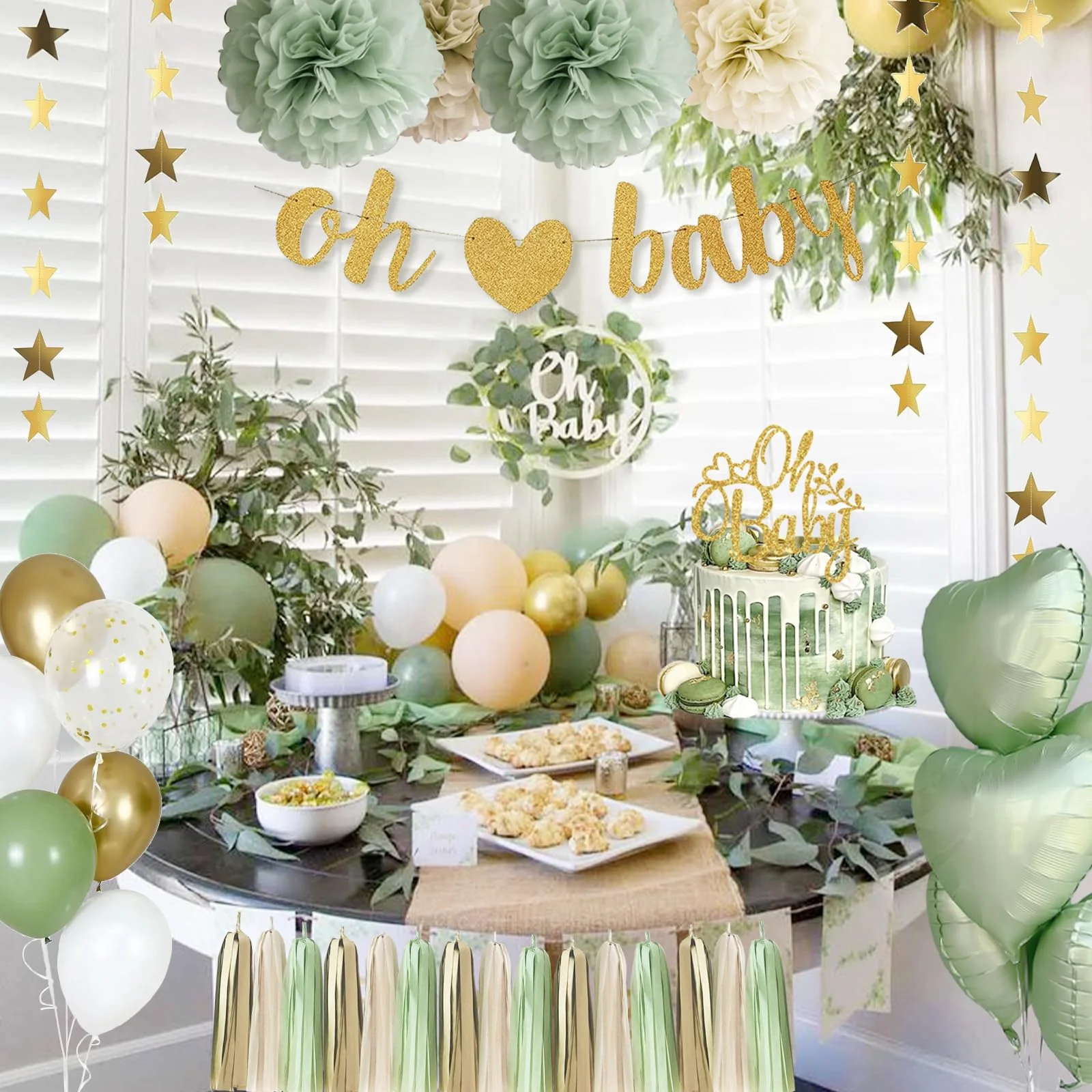 adaziau Dekoration für Babyparty, Jungen, Mädchen, Grün, Oh Baby, Buchstabe, Banner, Konfetti-Ballons, Entdeckung des Geschlechts, neutral - Image 6