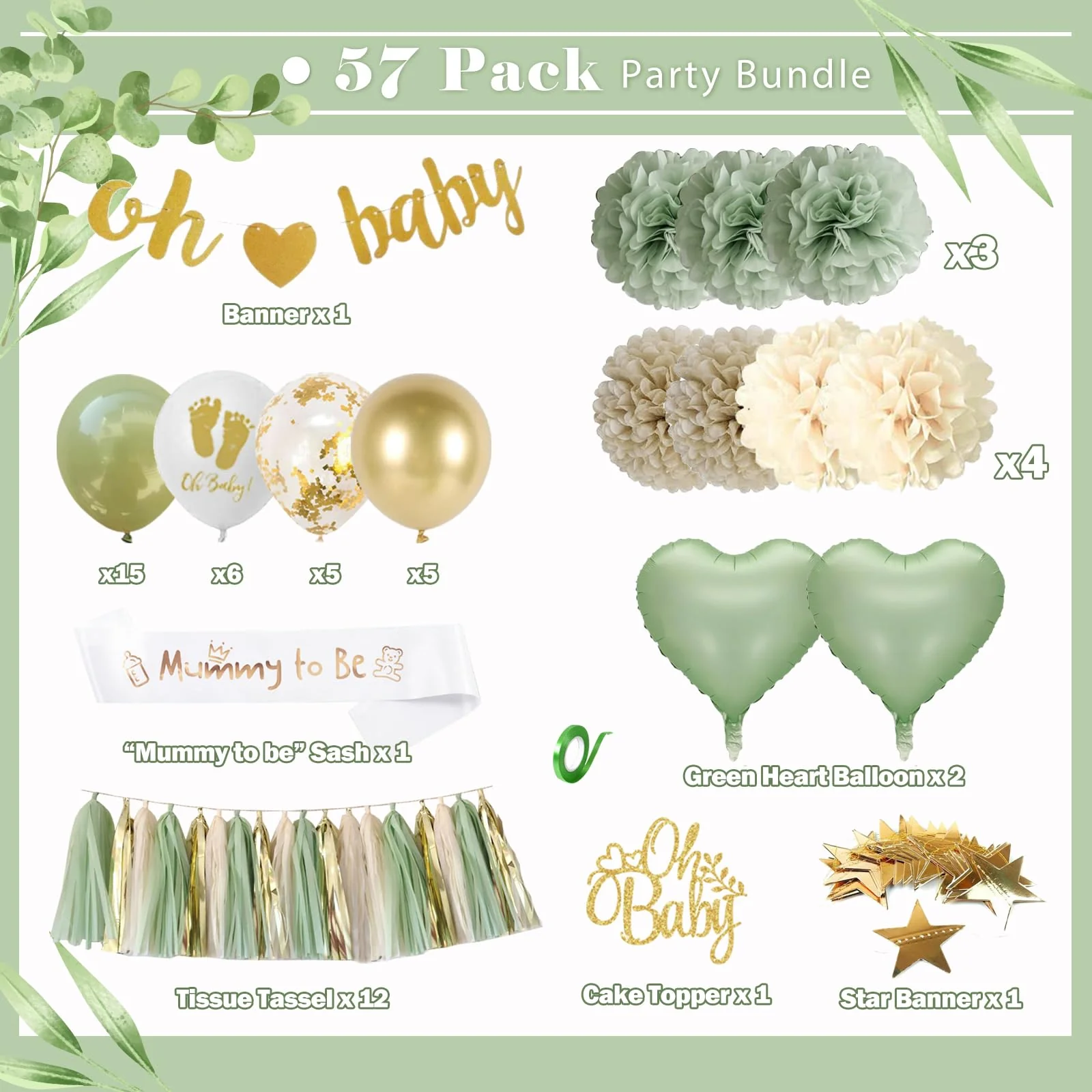 adaziau Dekoration für Babyparty, Jungen, Mädchen, Grün, Oh Baby, Buchstabe, Banner, Konfetti-Ballons, Entdeckung des Geschlechts, neutral - Image 7