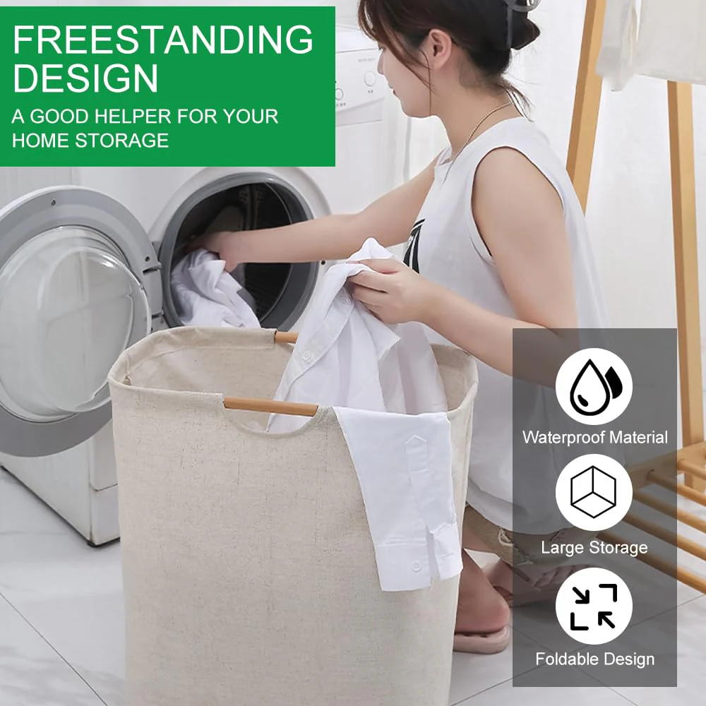 ADERTOS Wäschekorb Faltbarer Wäschesammler 60L Beige Wäsche Körbe mit Henkel Wasserdicht 55 * 40 * 25cm Laundry Basket Wäschesack für Schlafzimmer, Badezimmer,Schlafsaal, Wohnzimmer Bad - Image 6