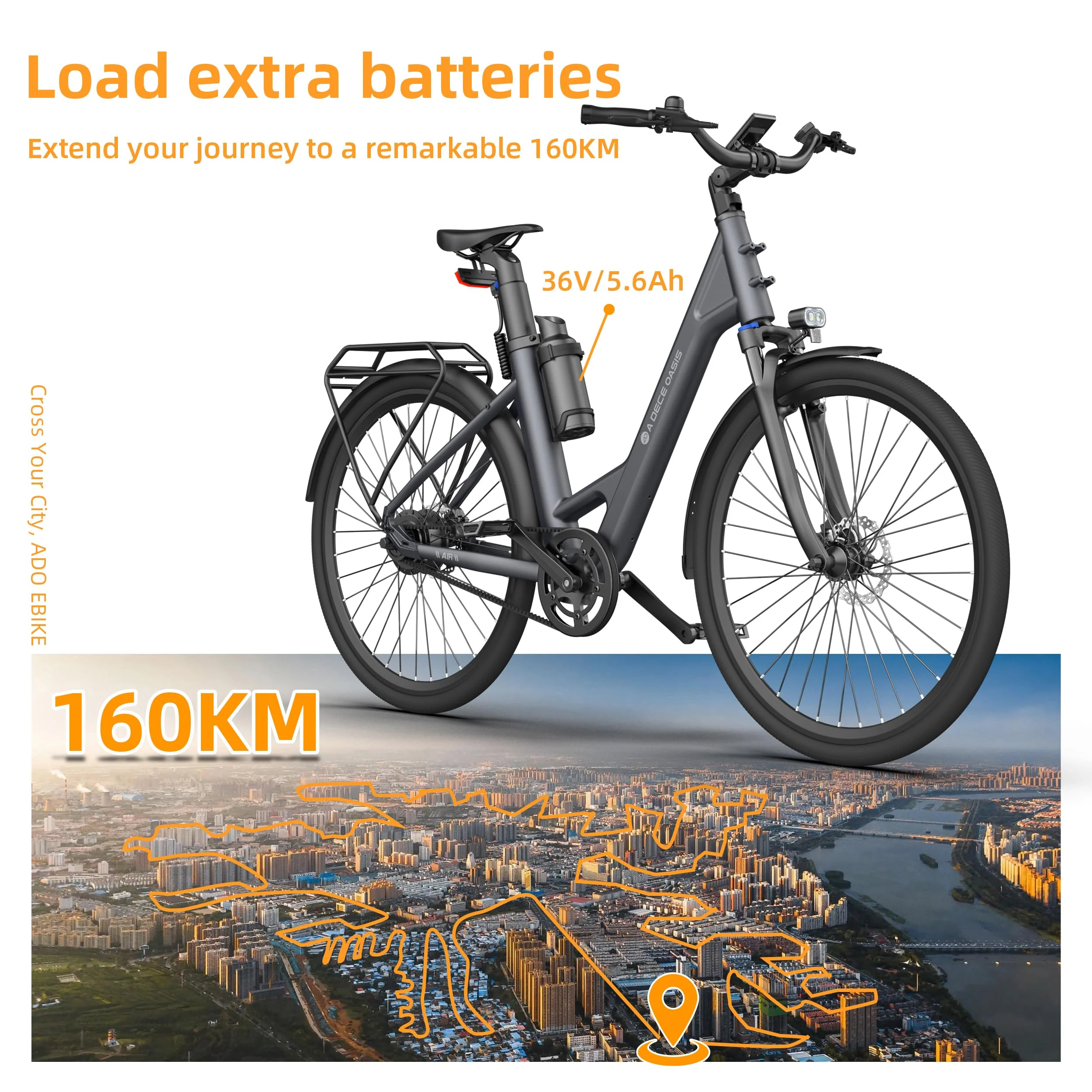 ADO E-Bike Air 28 Elektrofahrrad,Electric Bikes Pedelec Riemenantrieb,e Bike 28 Zoll,Momenten-Sensor,Heckmotor,345,00 Wh Akku,ebike Damen/Herren,Wasserkocher-Akku,Maximale Reichweite 160 KM (Yellow) - Image 6