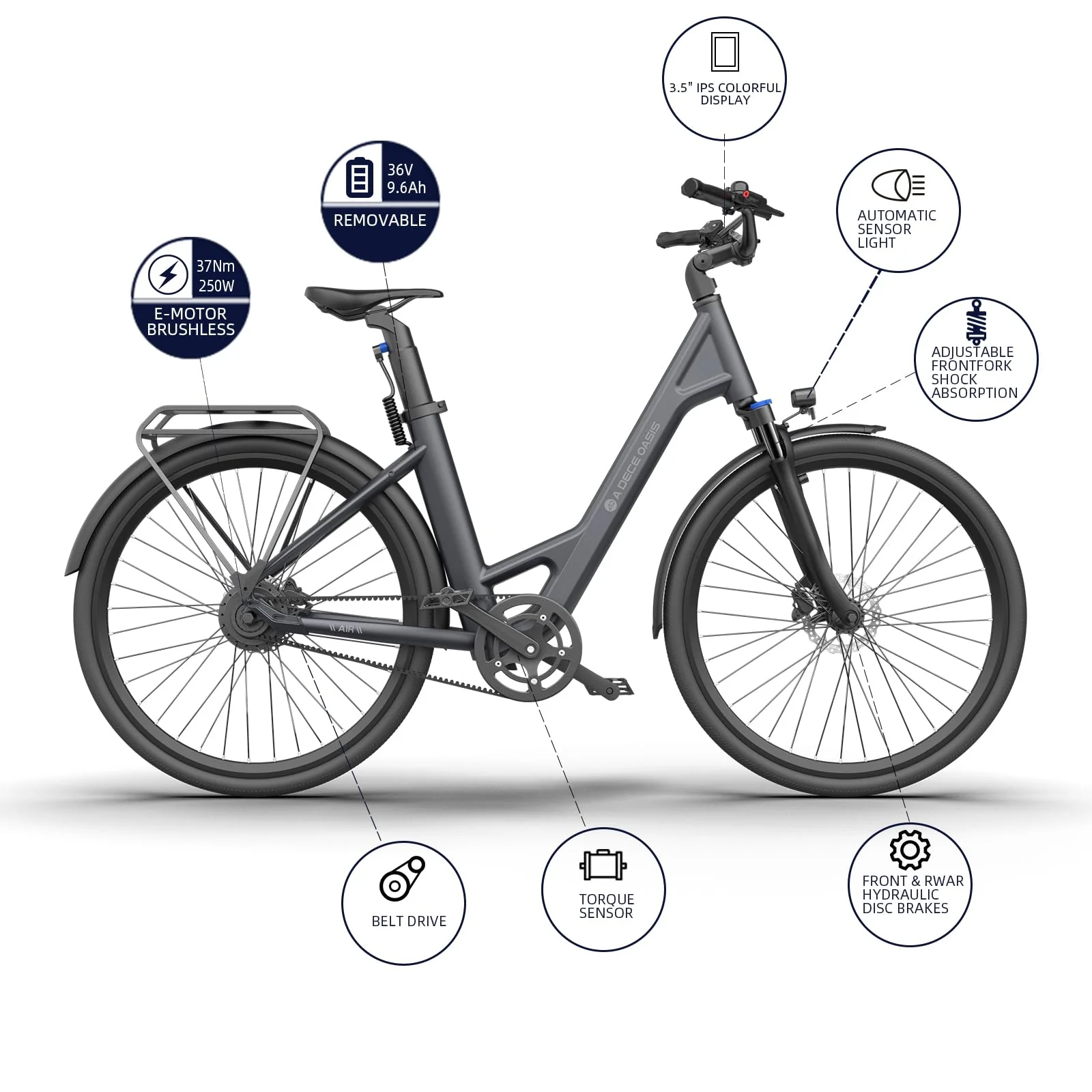 ADO E-Bike Air 28 Elektrofahrrad,Electric Bikes Pedelec Riemenantrieb,e Bike 28 Zoll,Momenten-Sensor,Heckmotor,345,00 Wh Akku,ebike Damen/Herren,Wasserkocher-Akku,Maximale Reichweite 160 KM (Yellow) - Image 7