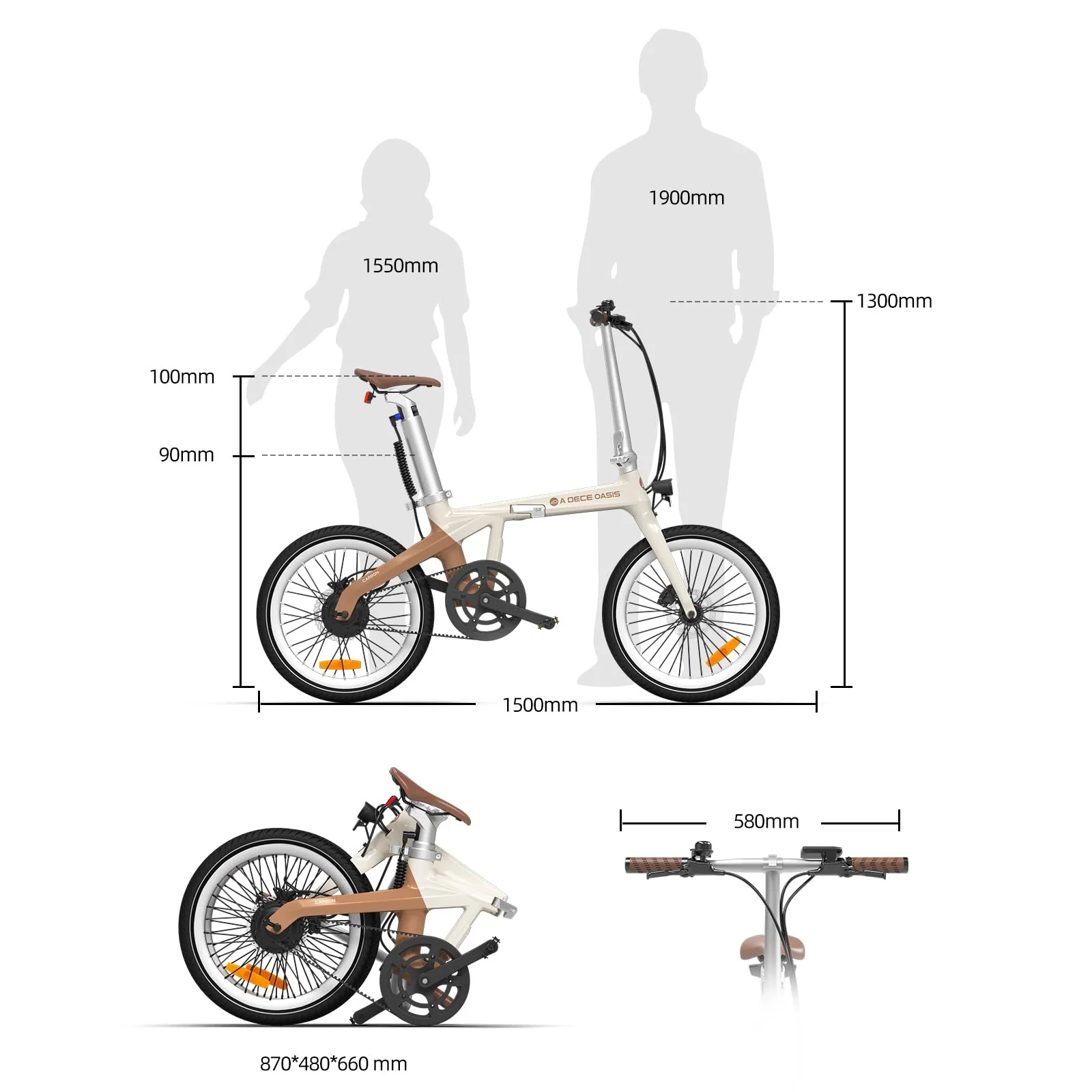 ADO E-Bike Air Carbon Elektrofahrrad, 2*Elektrofahrrad,ebike Damen/ebike Herren,Bike,klapprad Riemenantrieb 14,5Kg IPS LCD Display, GPS,ADO APP,250W (Weiß+Schwarz) - Image 3