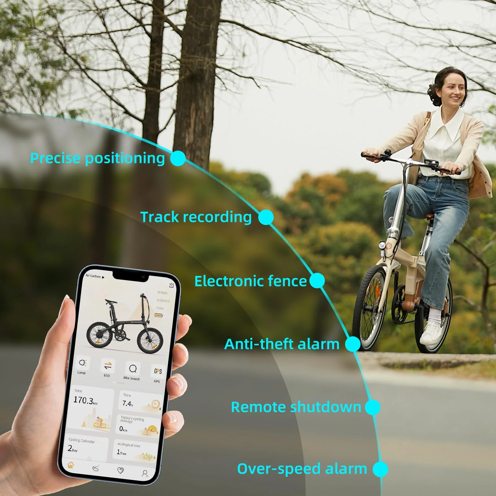 ADO E-Bike Air Carbon Elektrofahrrad, ebike Damen/ebike Herren,Bike,klapprad Riemenantrieb 14,5Kg IPS LCD Display, GPS,ADO APP,250W(Weiẞ) - Image 6