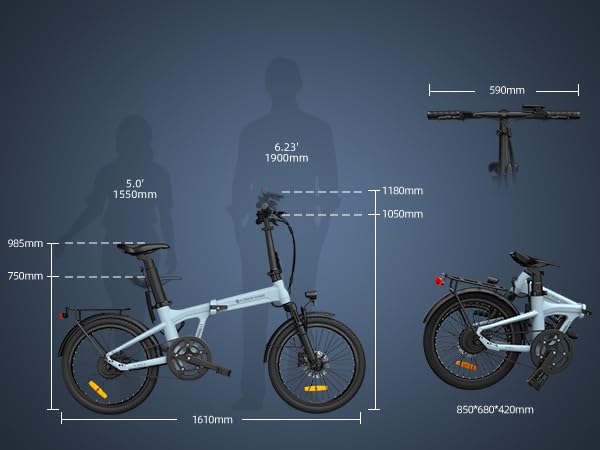 ADO E-Bike Air20Pro, Electric Bikes,klapprad e-Bike,Riemenantrieb,e Bike 20 Zoll, 2 Gang, ADO Smart APP,BAFANG Bürstenloser Motor,3,5-Zoll-IPS-Display,ebike Damen/Herren (Blue) - Image 3