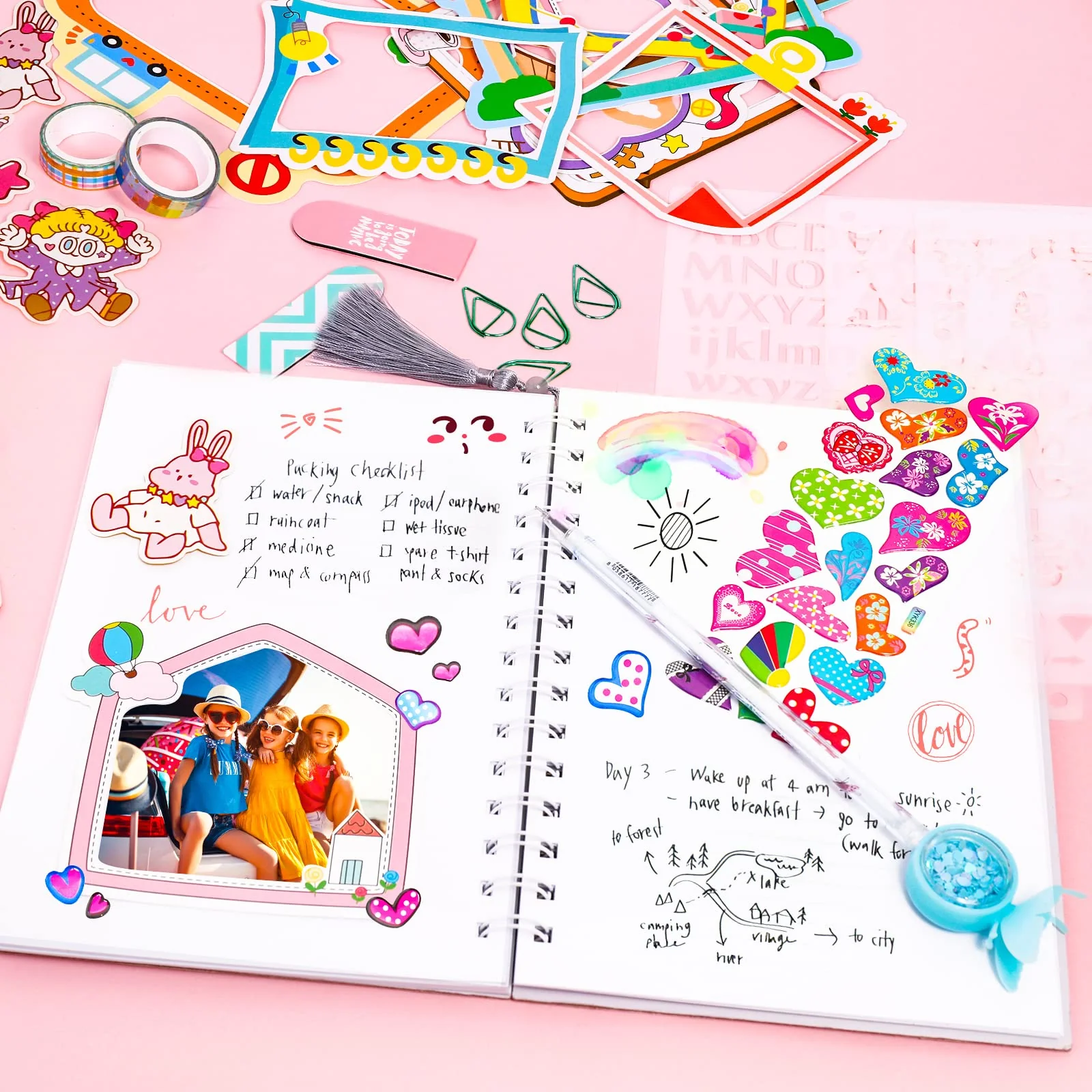 ADUSRIZ DIY Tagebuch Geschenkset für Mädchen, Geschenk Mädchen 8 9 10 11 12 13 14 Jahre, Basteln Mädchen und Scrapbook Set, Kreative Geschenke für Teenager Mädchen 8-14 Jahre - Image 6