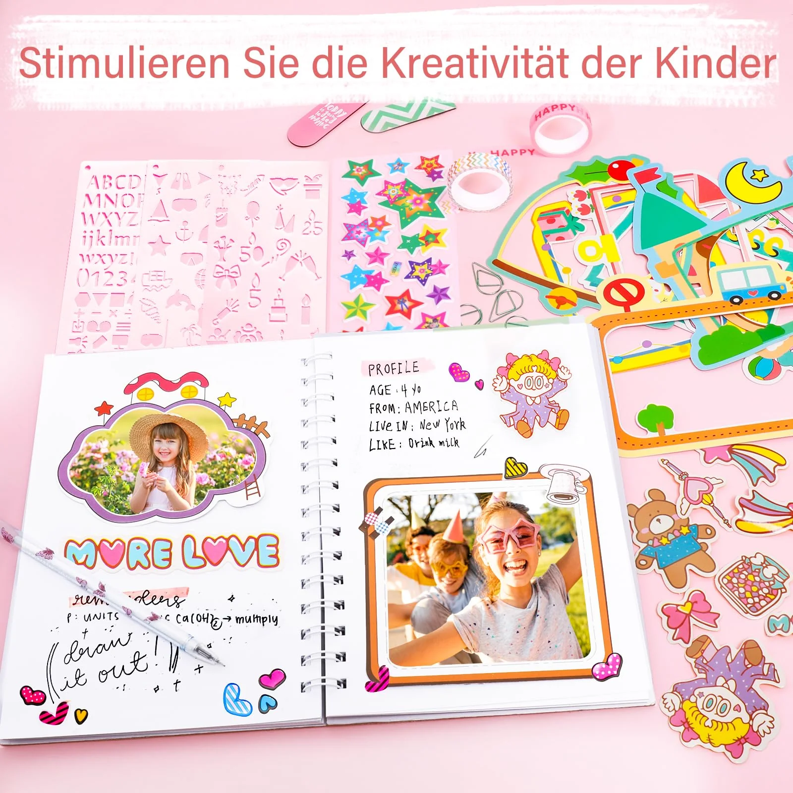 ADUSRIZ DIY Tagebuch Geschenkset für Mädchen, Geschenk Mädchen 8 9 10 11 12 13 14 Jahre, Basteln Mädchen und Scrapbook Set, Kreative Geschenke für Teenager Mädchen 8-14 Jahre - Image 7