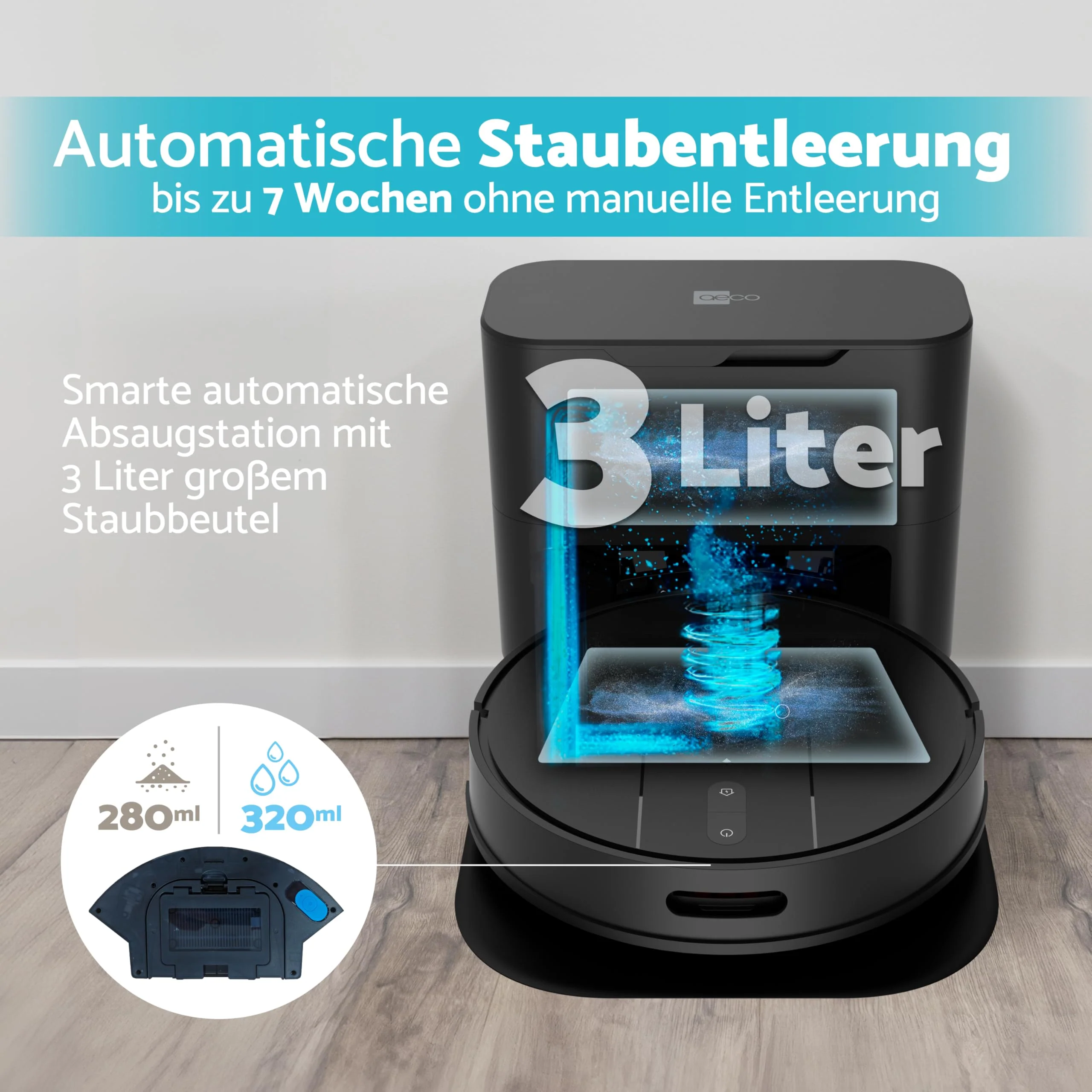 aeco VacuBot X5 PLUS Saug/Wischroboter & Absaugstation 5000Pa Saugkraft/LDS Navigation/120m²Saug- & 100m²Wischbereich/160min Akkulaufzeit/18mm Hindernisüberwindung/Infrarot Fernbedienung/App-Steuerung - Image 13