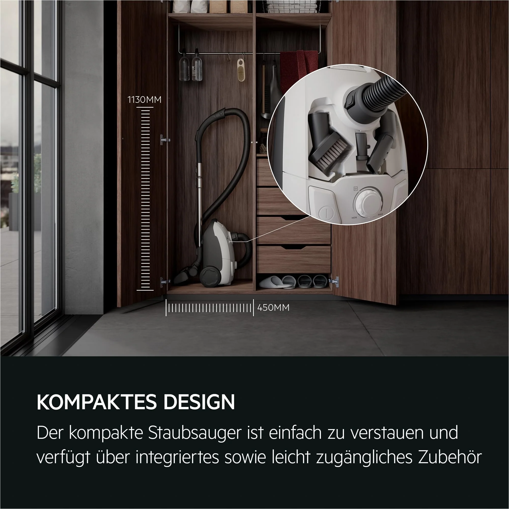 AEG CLEAN 5000 AB51C1SW Staubsauger mit Beutel / hohe Saugleistung / 37 % Recyclingkunststoff / AllFloor Bodendüse mit Klicksystem / 2in1 Multifunktionsdüse / 8,5 m Aktionsradius / Hygiene-Filter - Image 8