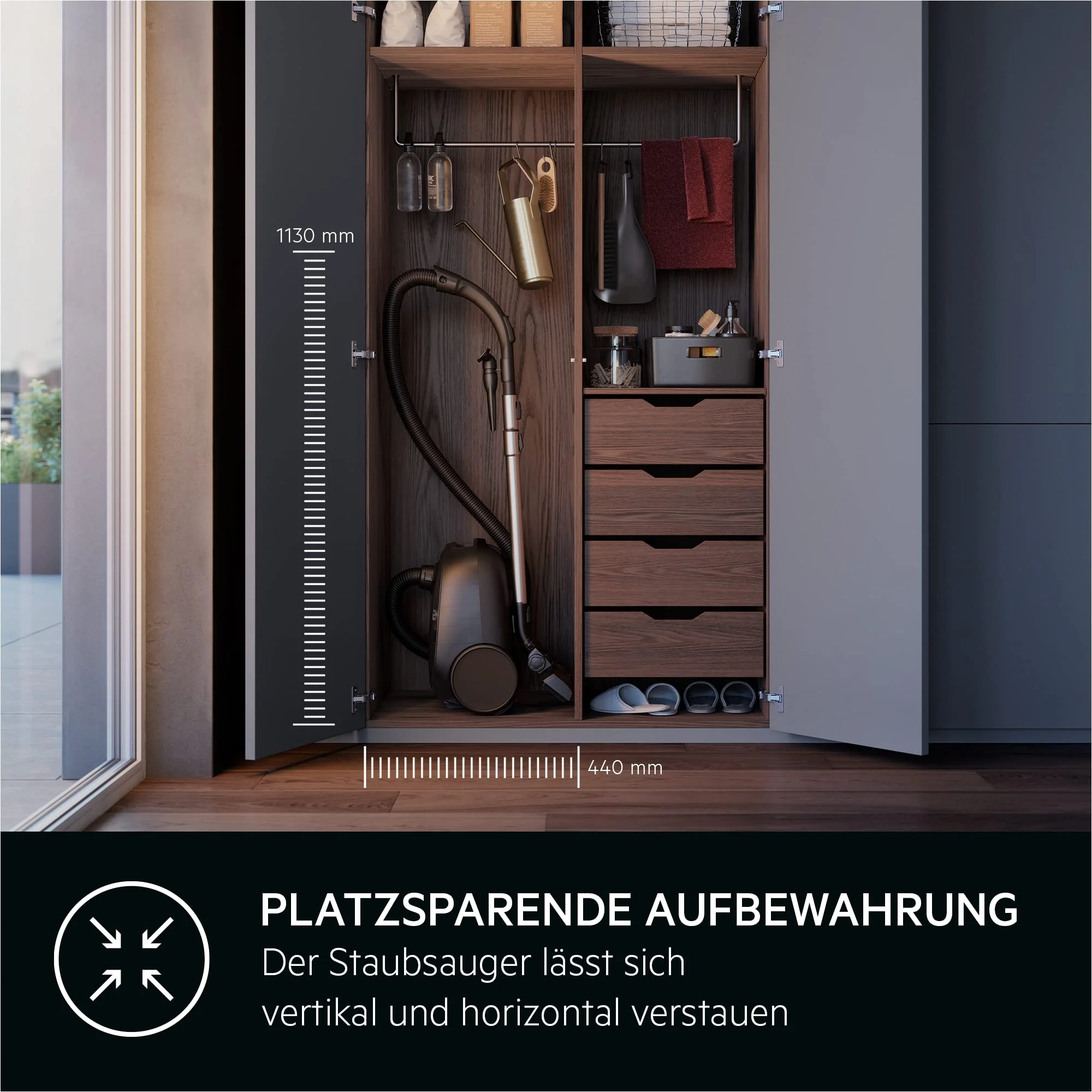 AEG CLEAN 6000 AB61C1OKO ÖKO Staubsauger / hohe Saugleistung / Zusatzdüsen / XL-Räder / Edelstahl-Teleskoprohr / 65% Recyclingmaterial / 12 m Kabel / 750 Watt / Zubehör / grau - Image 11