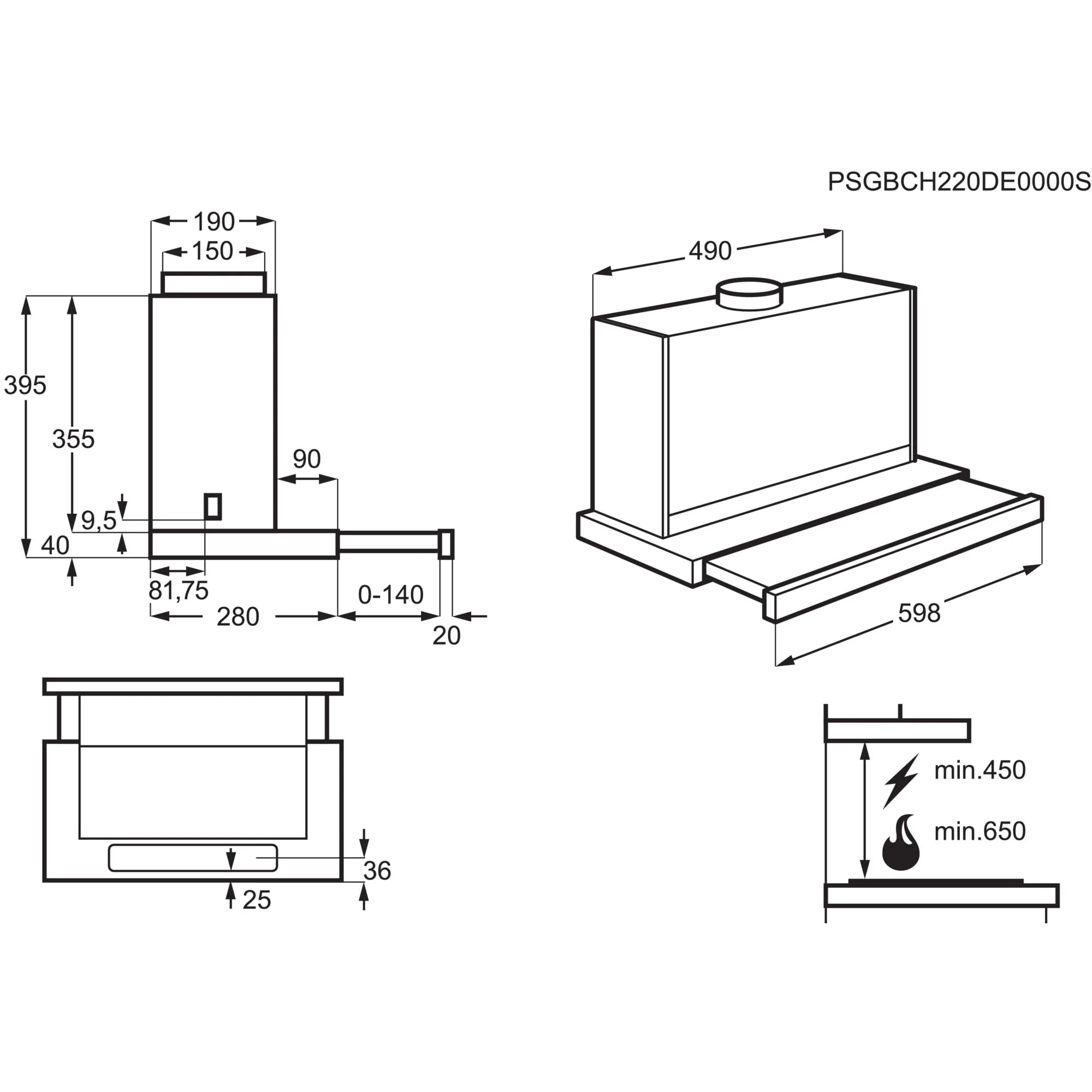 AEG DPE5660B Flachschirm-Dunstabzugshaube – Abluft oder Umluft – max. 600 m³/h im Abluftbetrieb mit max. 68 dB(A) – Energiekl. A – LED-Beleuchtung – Druck-Tasten – Schwarz - Image 11