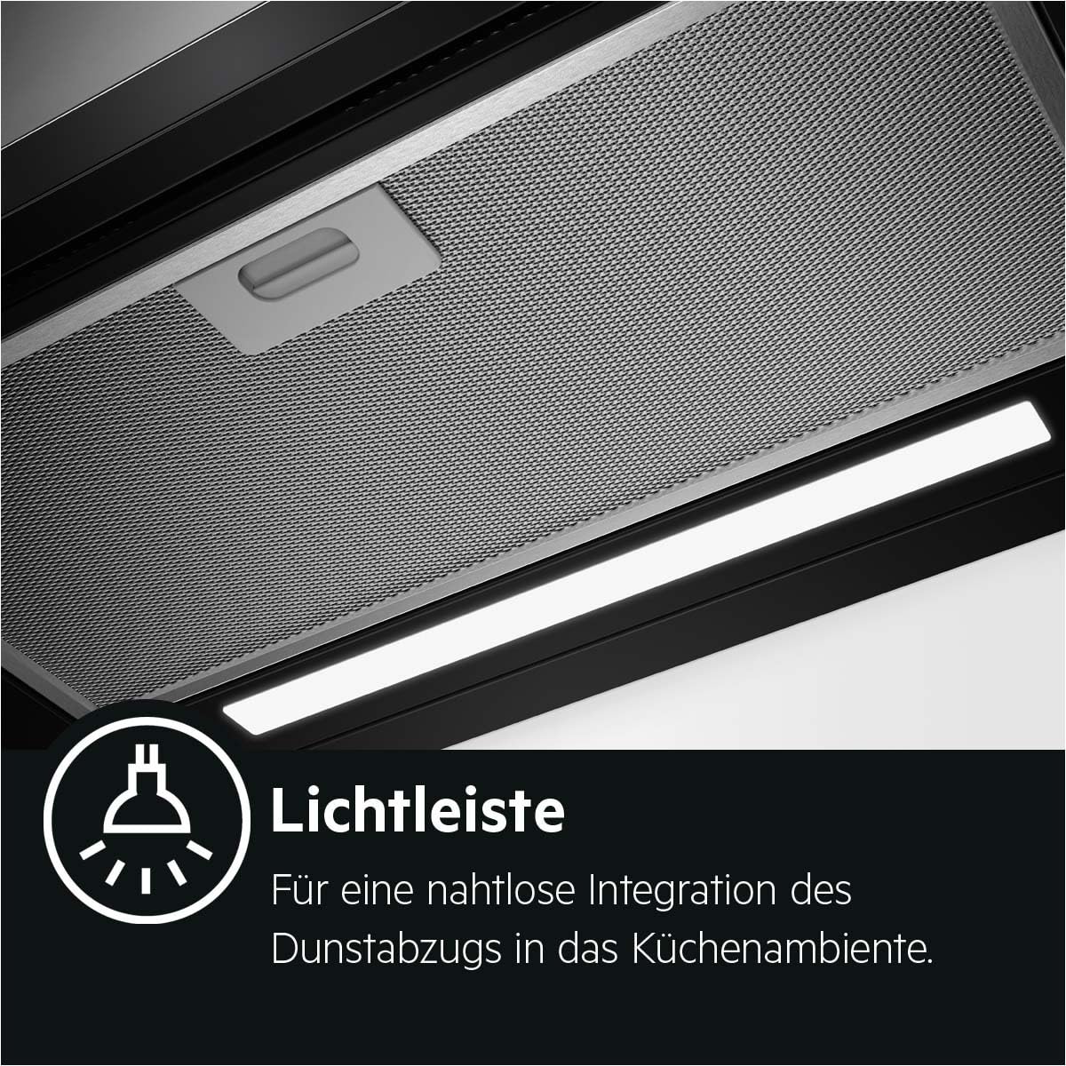 AEG DPE5660B Flachschirm-Dunstabzugshaube – Abluft oder Umluft – max. 600 m³/h im Abluftbetrieb mit max. 68 dB(A) – Energiekl. A – LED-Beleuchtung – Druck-Tasten – Schwarz - Image 16