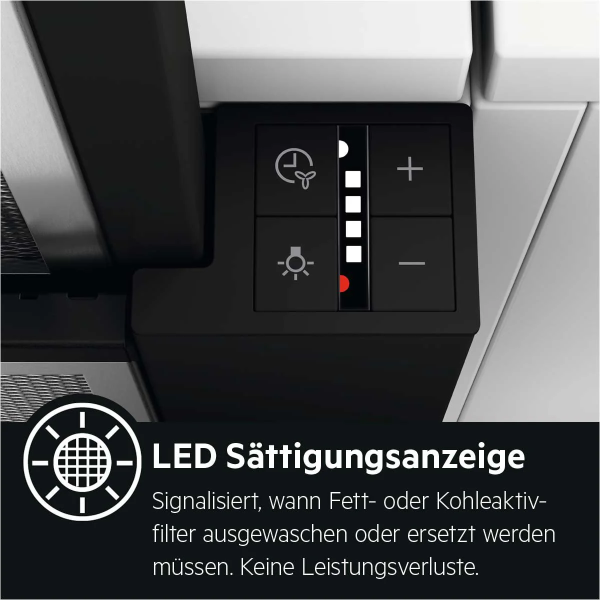 AEG DPE5660B Flachschirm-Dunstabzugshaube – Abluft oder Umluft – max. 600 m³/h im Abluftbetrieb mit max. 68 dB(A) – Energiekl. A – LED-Beleuchtung – Druck-Tasten – Schwarz - Image 8