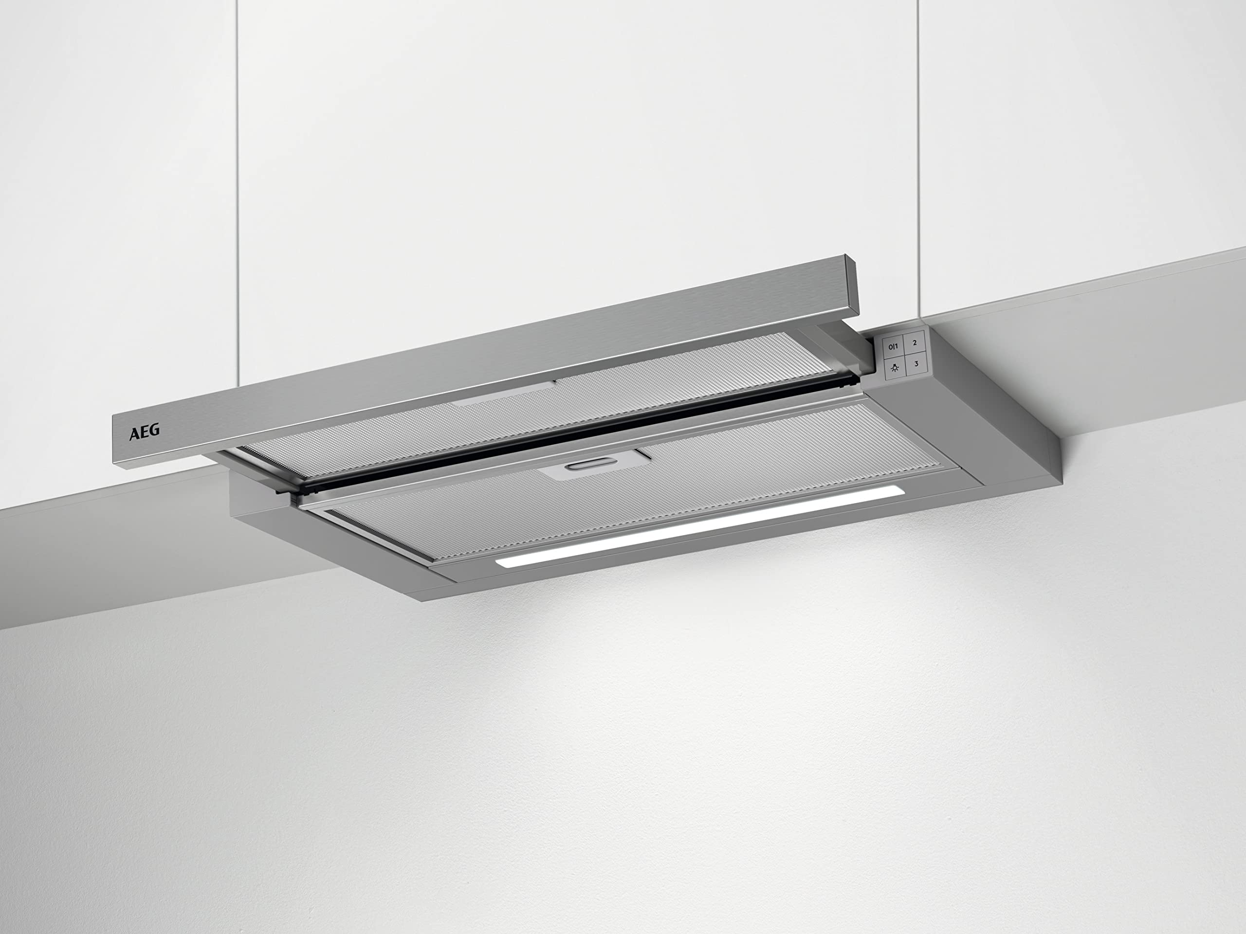 AEG DPS3640AM Flachschirm-Dunstabzugshaube / Abluft oder Umluft / 60cm / Grau / max. 345 m³/h / min. 49 – max. 68 dB(A) / C / Kurzhubtasten / Grau - Image 2