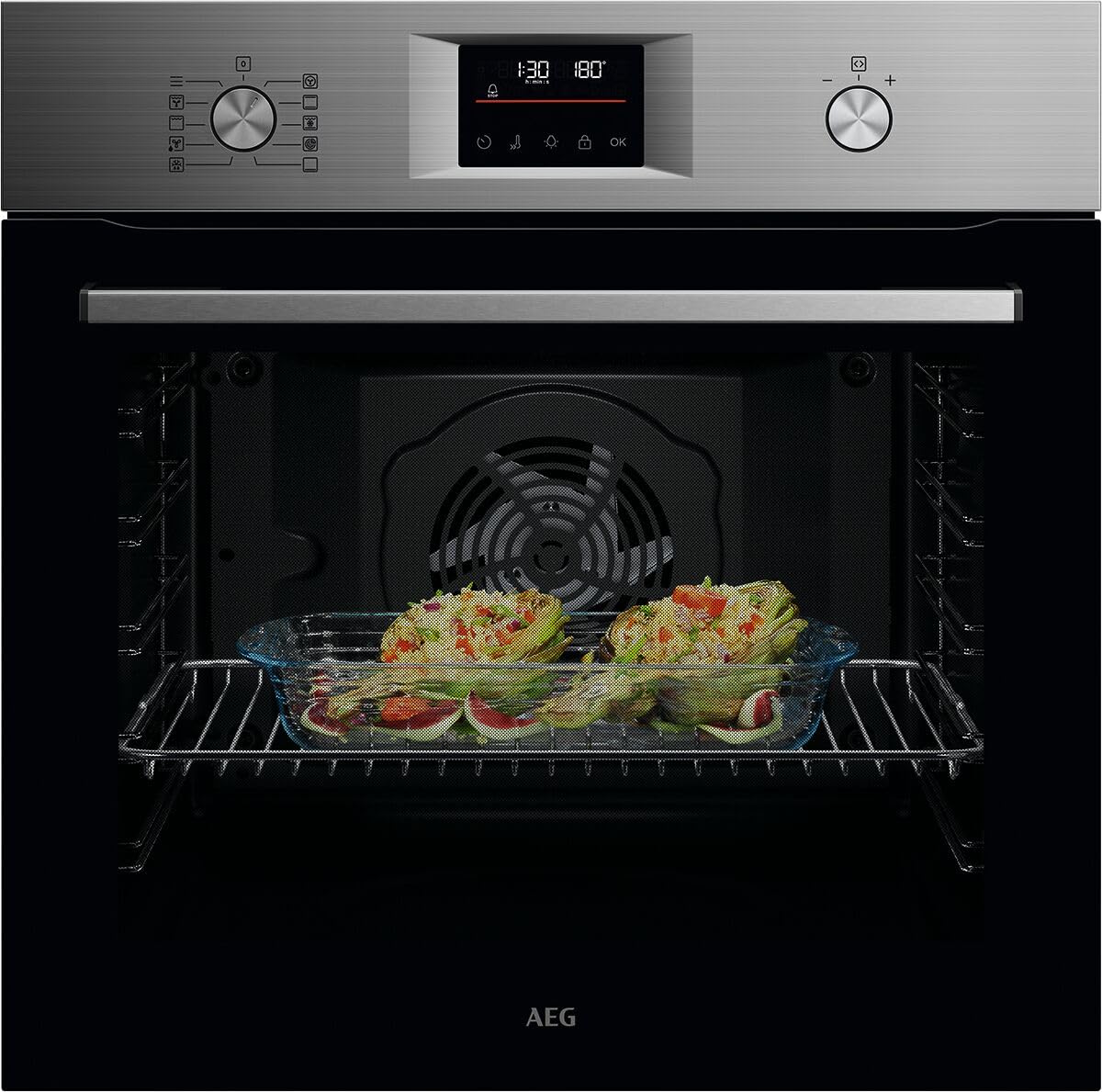 AEG Einbaubackofen – Serie 5 Ringheißluft: Gleichmäßige Garergebnisse auf 3 Ebenen – Pyrolyse Selbstreinigung – 45 Automatikprogramme – LED-Touchdisplay – Schnellaufheizung – Edelstahl / OU5PB40ZSM - Image 2