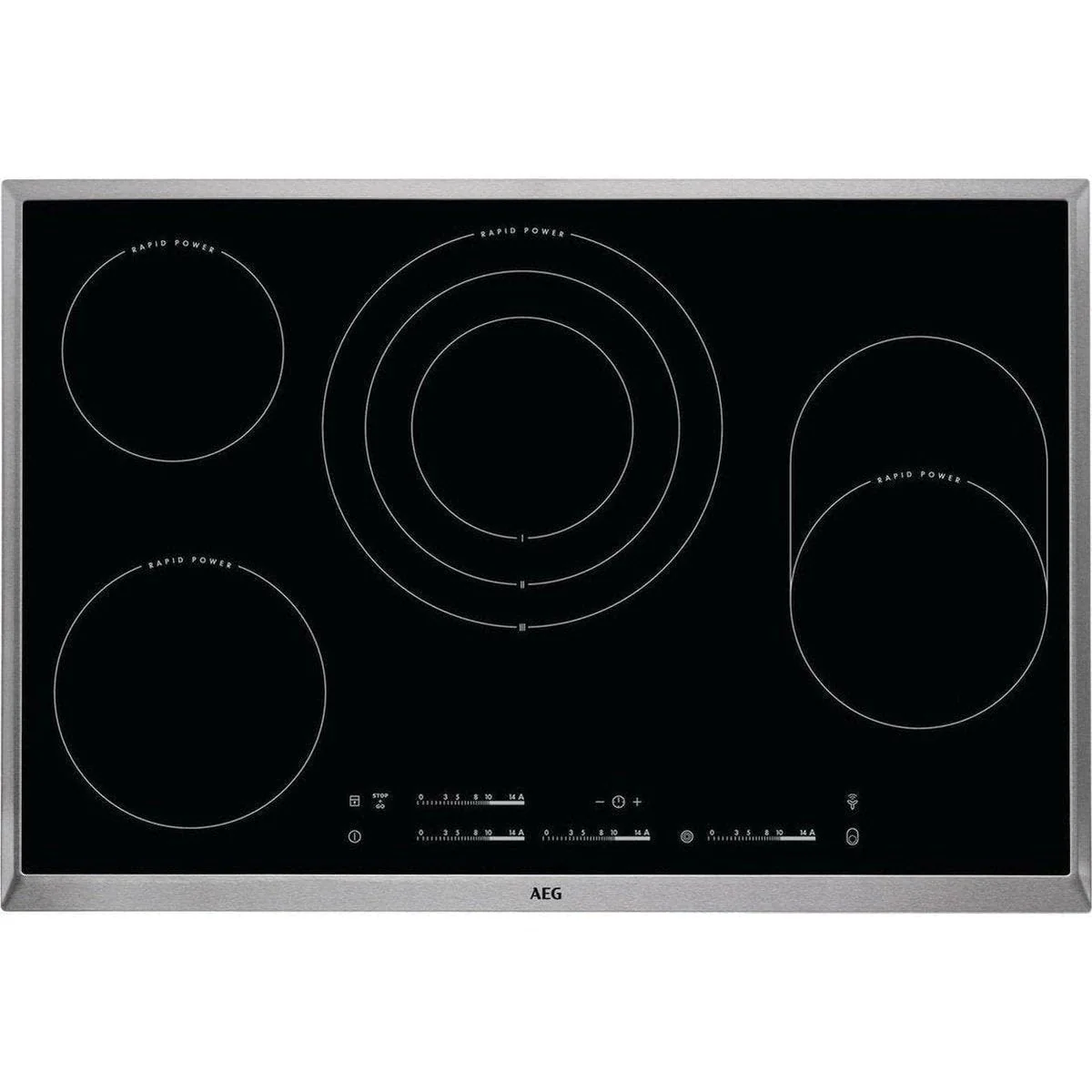 AEG HK854870XB Einbaukochfeld / autarkes Kochfeld / Bräter- und Dreikreiszone / 4 ultra-schnellaufglühende Kochzonen / 80 cm Glaskeramikkochfeld / Edelstahlrahmen - Image 4