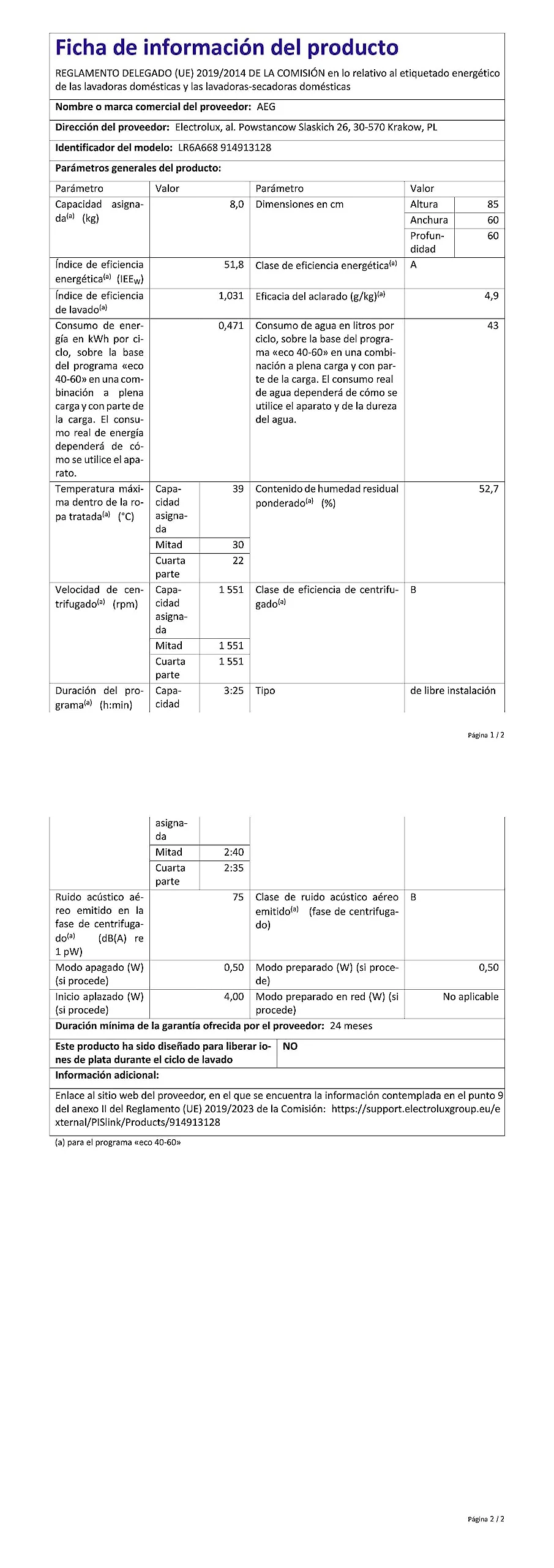 AEG LR6A668 Waschmaschine / 8,0 kg / Leise / Mengenautomatik / Nachlegefunktion / Kindersicherung / Schontrommel / Wasserstopp / 1600 U/min - Image 3