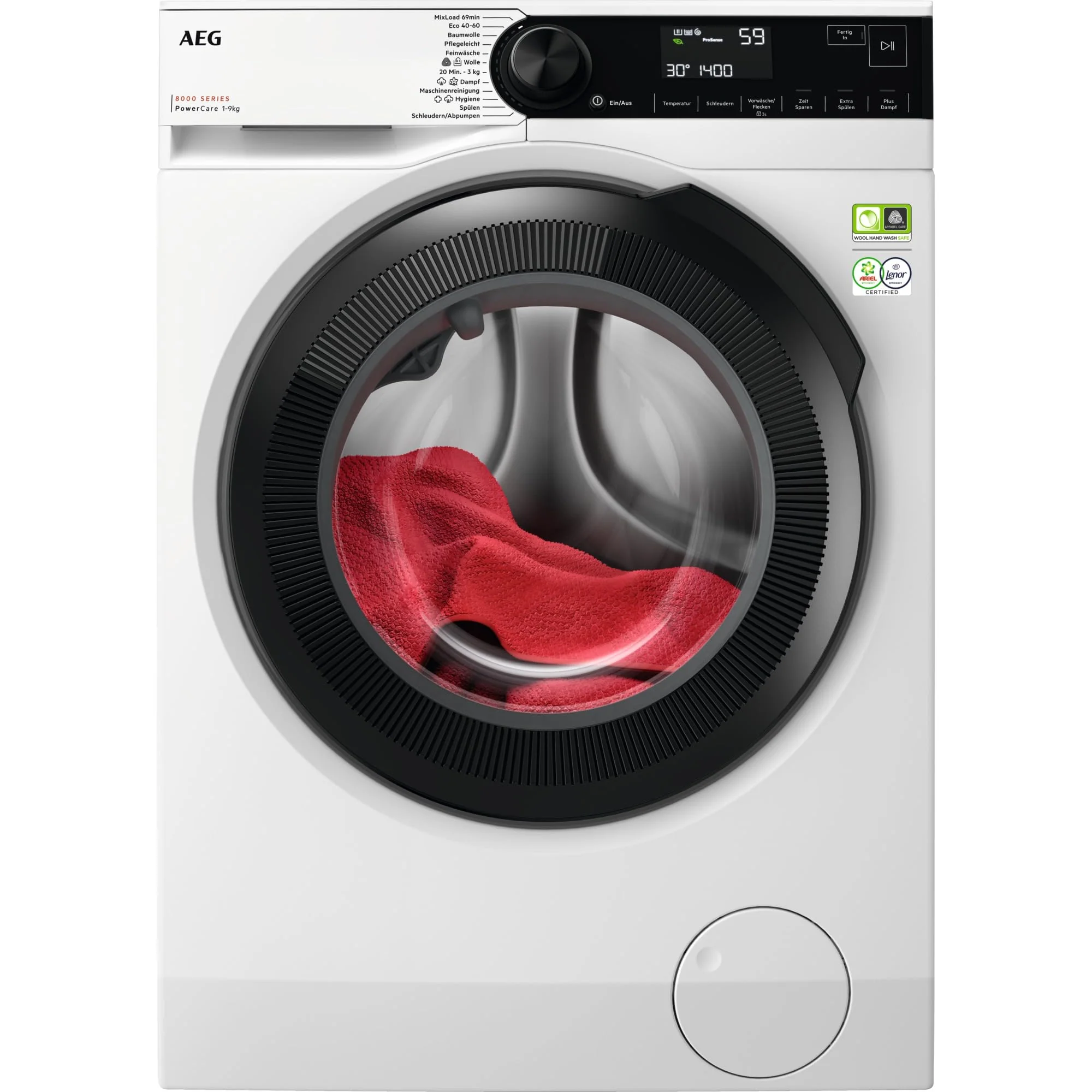 AEG LR8AMZ49FL Waschmaschine / Serie 8000 mit PowerCare® / ÖKOMix - Faserschutz / ProSteam® - Auffrischfunktion / 9,0 kg / Leise / Mengenautomatik / Nachlegefunktion / Kindersicherung / 1400 U/min - Image 16