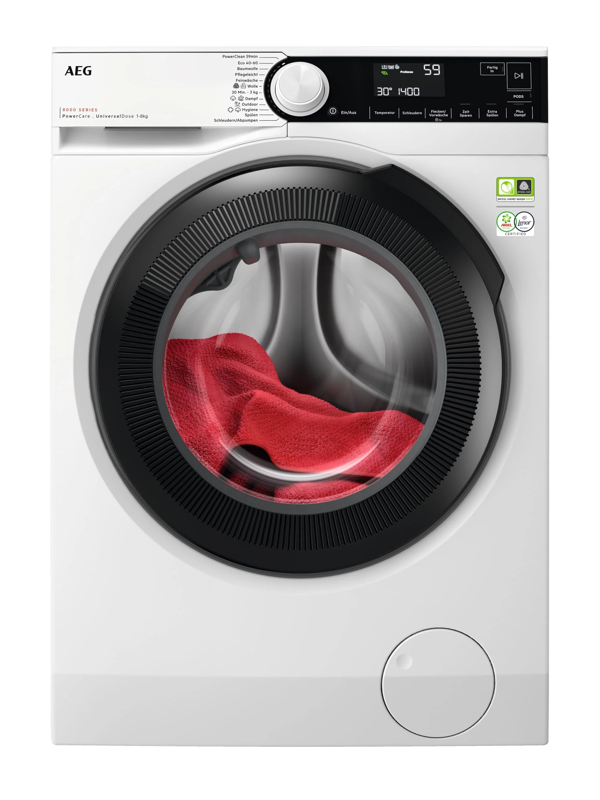 AEG LR8E70480 Waschmaschine / UniversalDose Schublade / ÖKOMix - Faserschutz / ProSteam - Auffrischfunktion / 8.0 kg / Leise / Mengenautomatik / Nachlegefunktion / Kindersicherung / 1400 U/min - Image 8